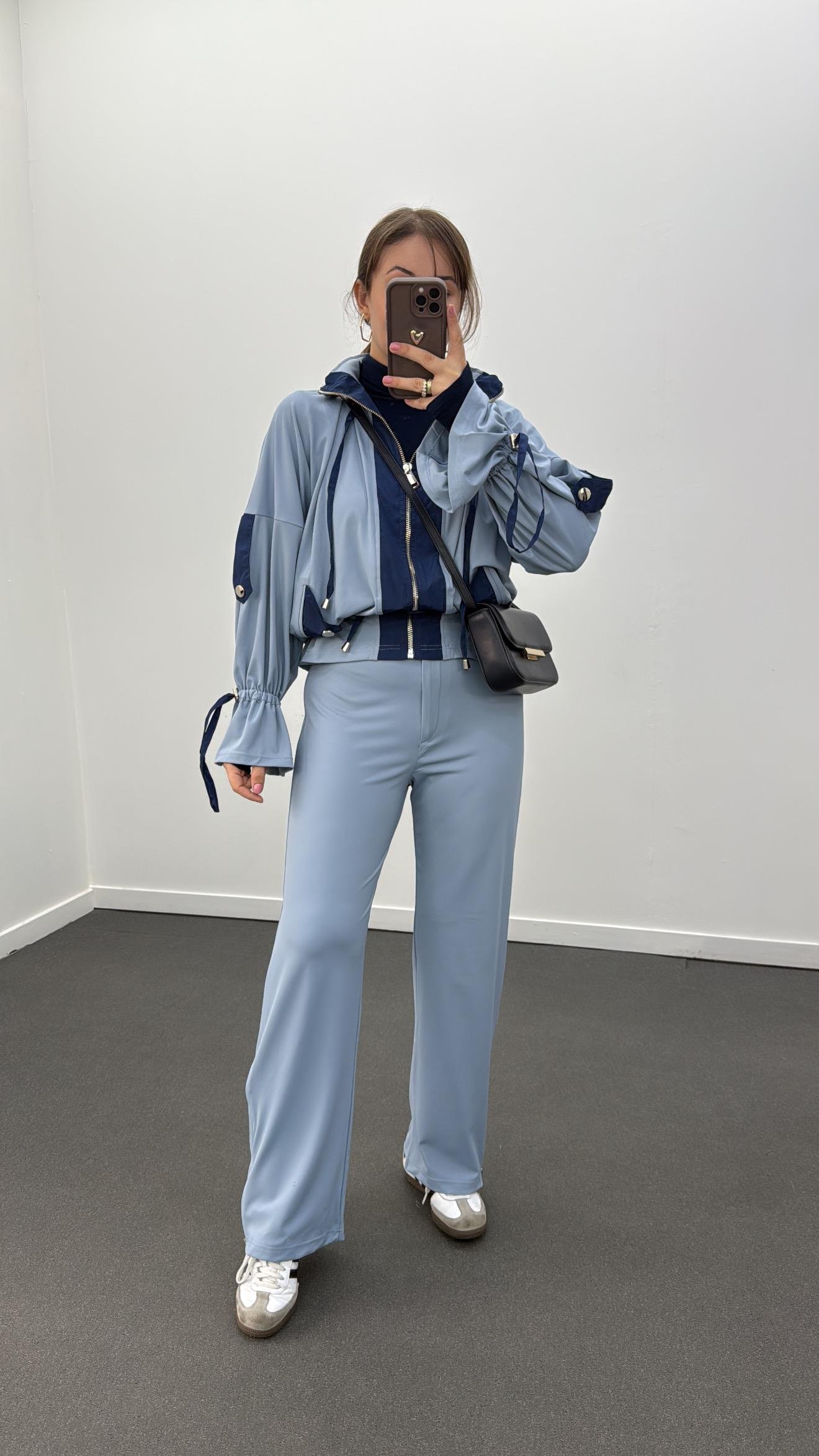 Perla Bebe Mavi Laci Modal Likralı Ceket Pantolon Takımı