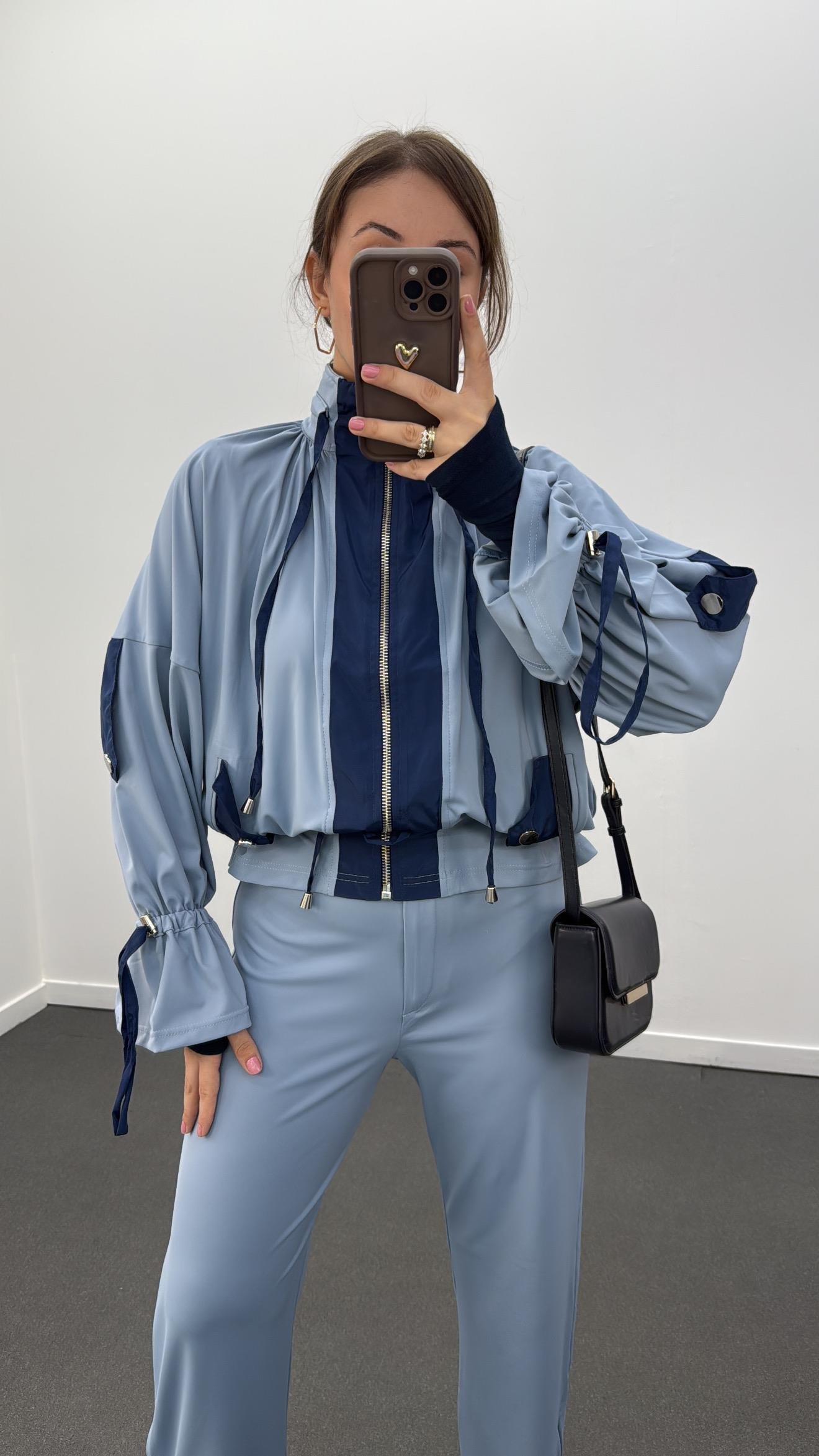 Perla Bebe Mavi Laci Modal Likralı Ceket Pantolon Takımı