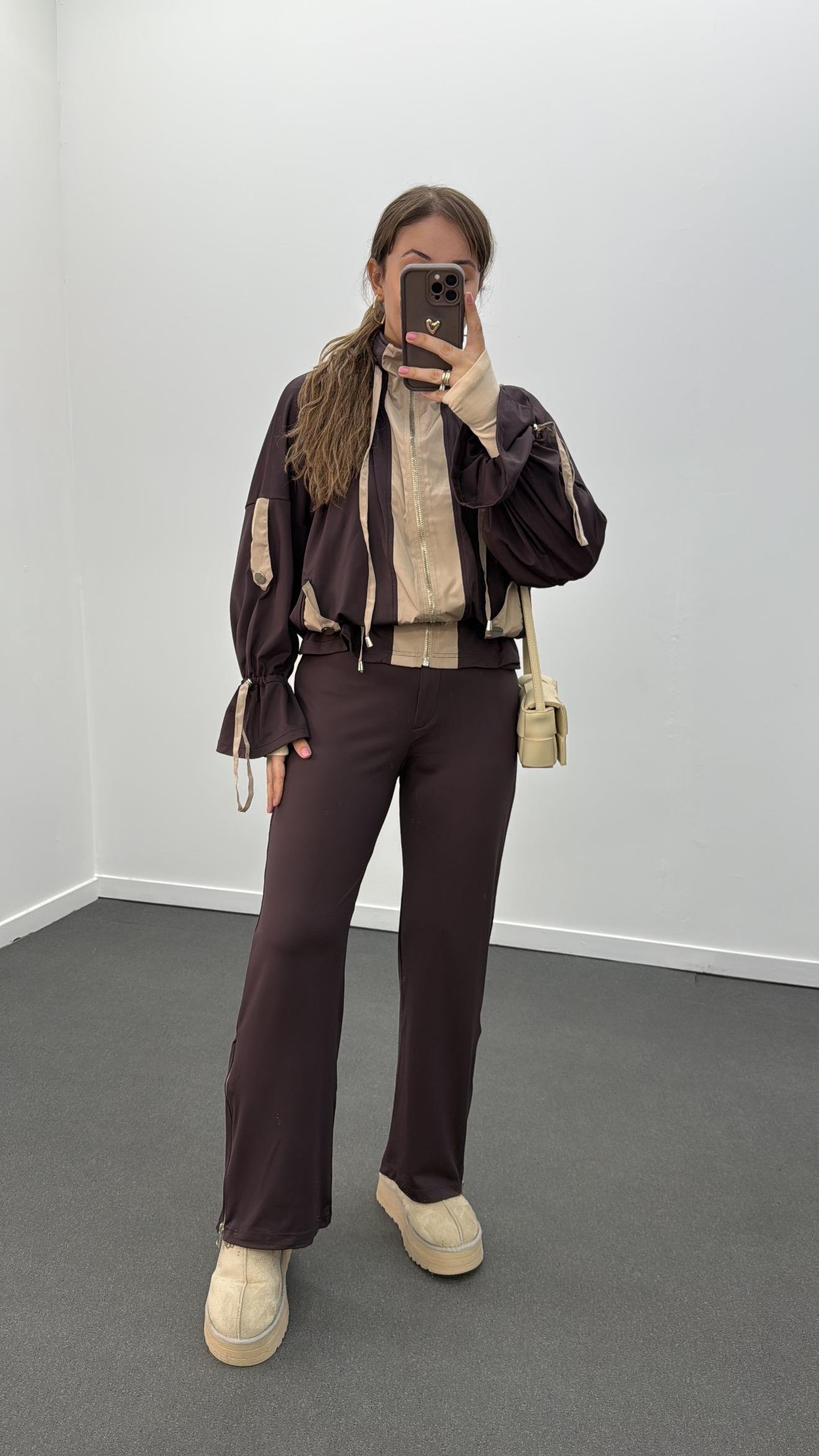 Perla Kahve Bej Modal Likralı Ceket Pantolon Takımı