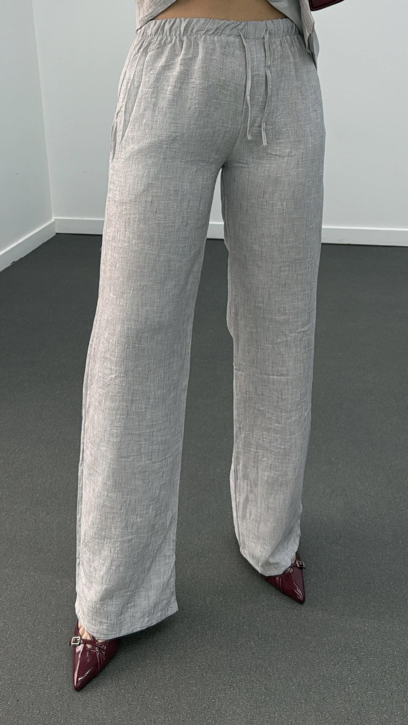 Pimmy Gri Keten Premium Yelek Takımı