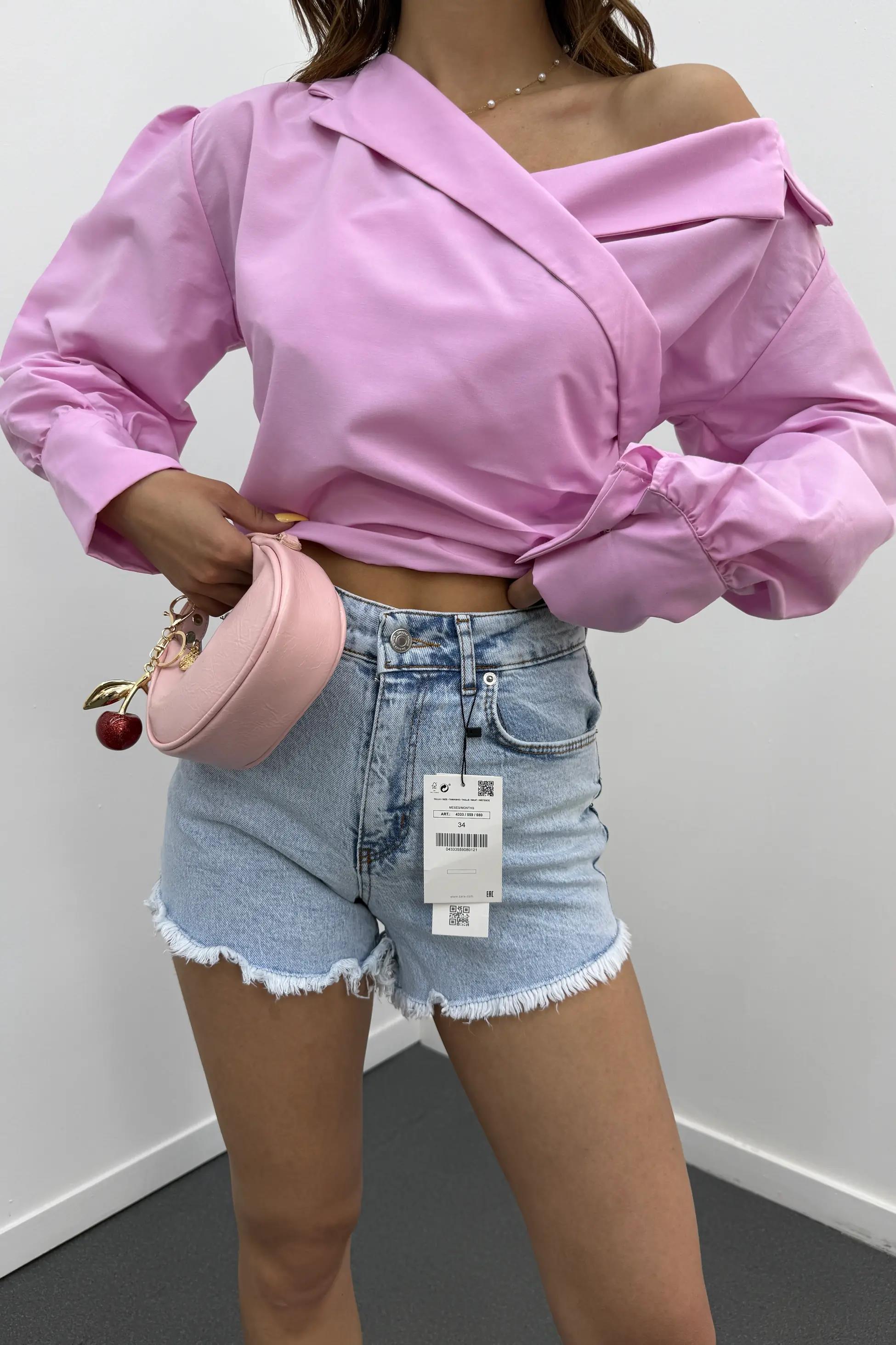 Poker Açık Kot Mavi Yüksel Bel Mini Kot Şort