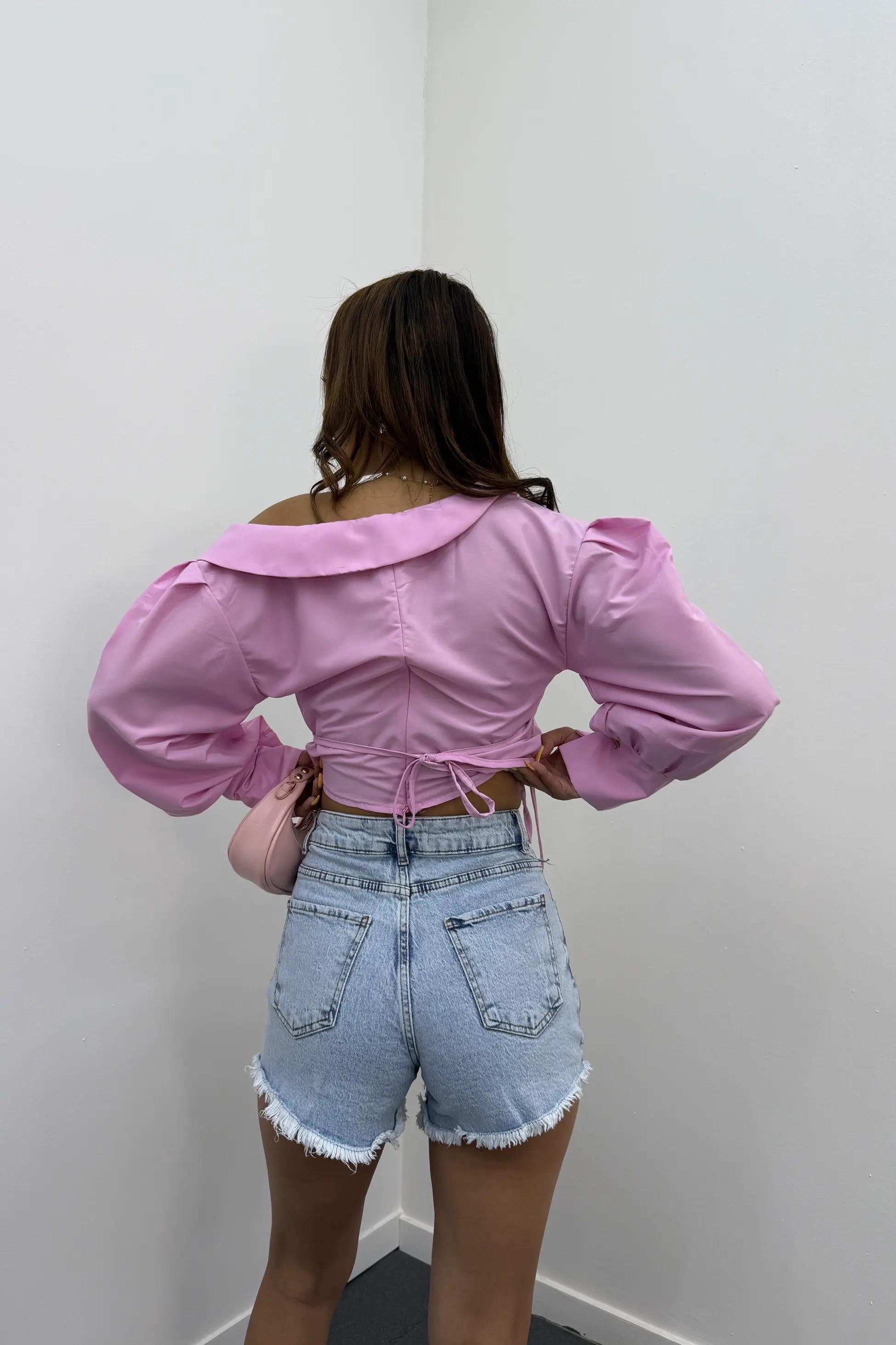 Poker Açık Kot Mavi Yüksel Bel Mini Kot Şort