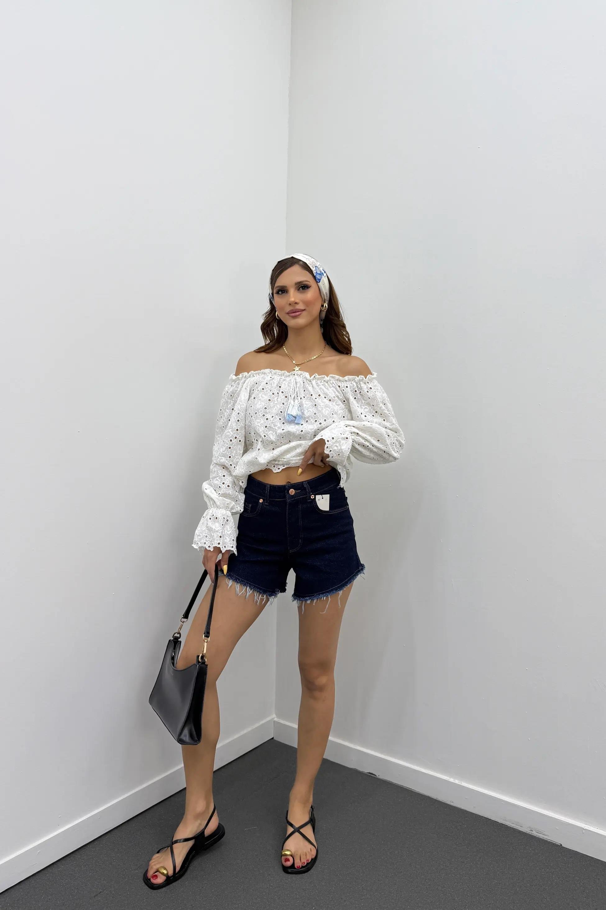 Poker Lacivert Yüksek Bel Mini Kot Şort