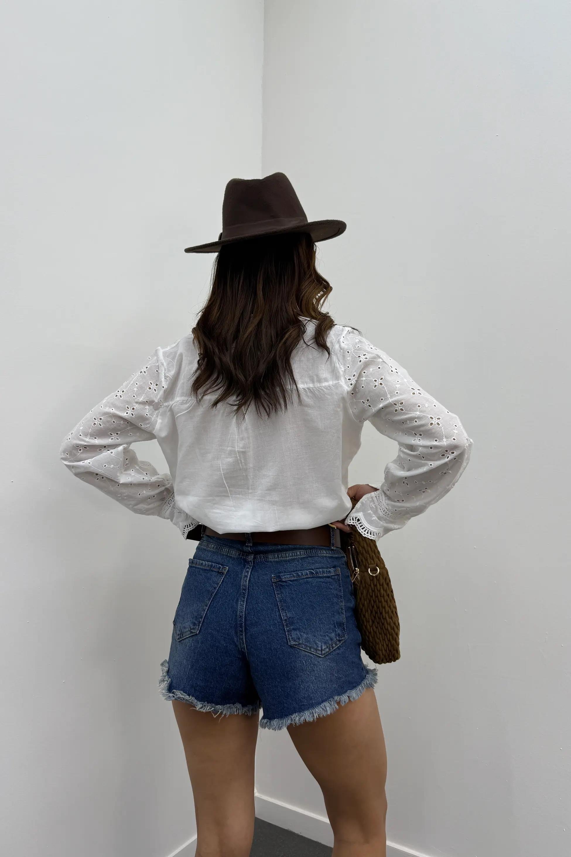 Poker Orta Kot Mavi Yüksek Bel Mini Kot Şort