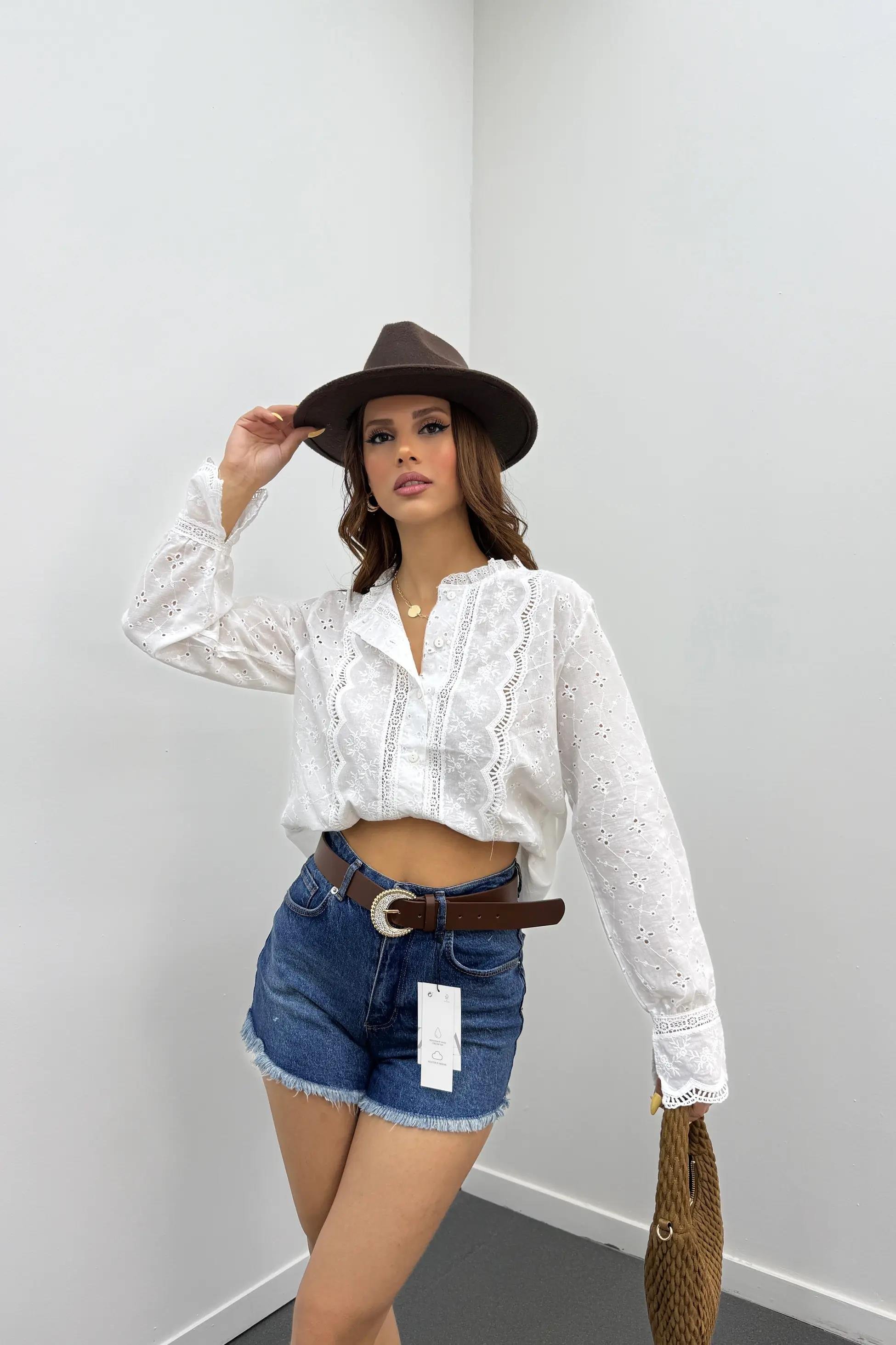 Poker Orta Kot Mavi Yüksek Bel Mini Kot Şort