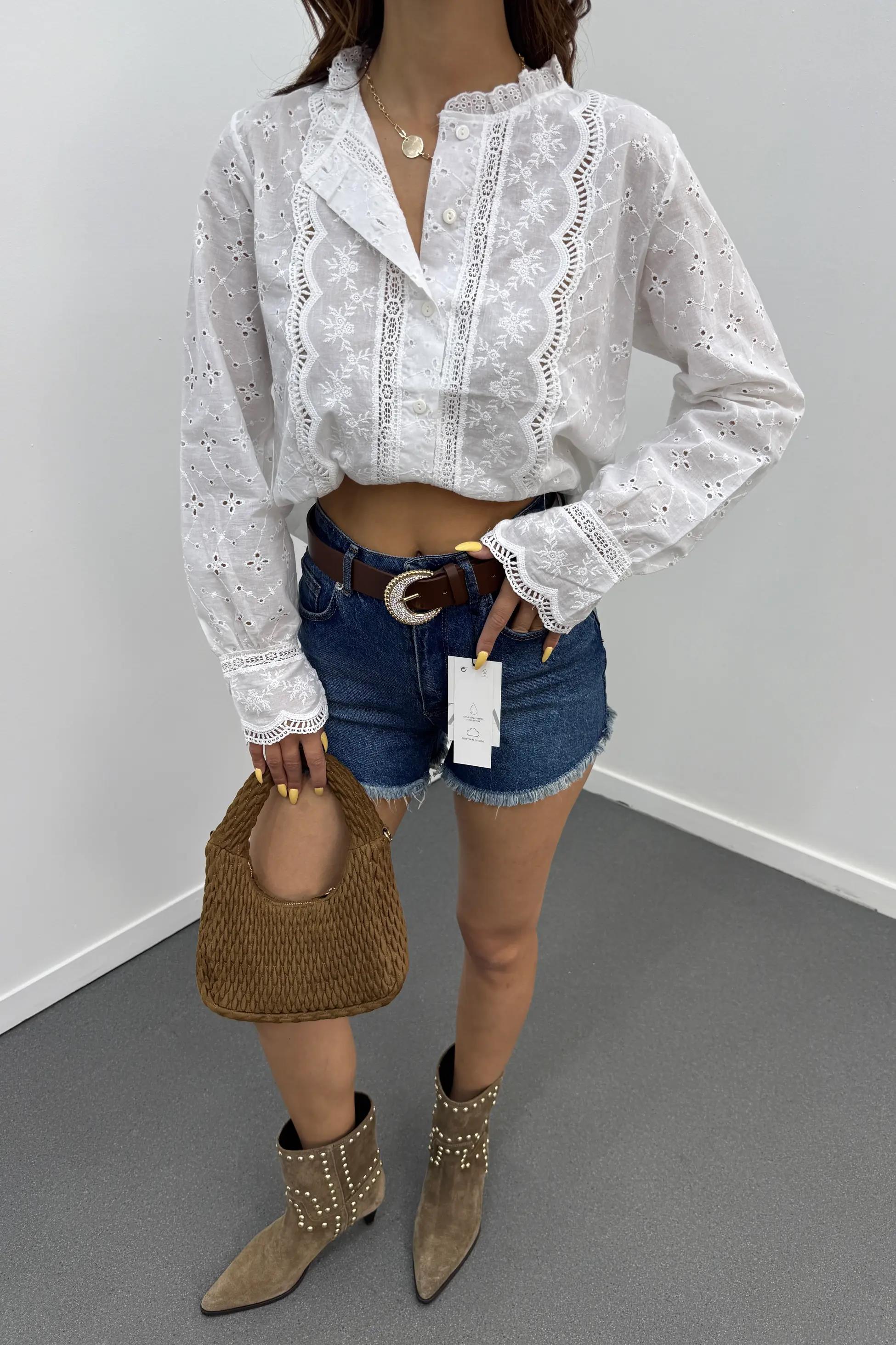 Poker Orta Kot Mavi Yüksek Bel Mini Kot Şort