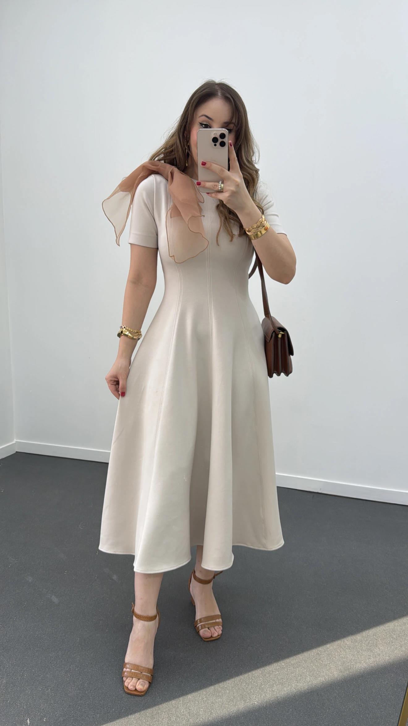 Princess Krem Fiyonklu Premium Elbise