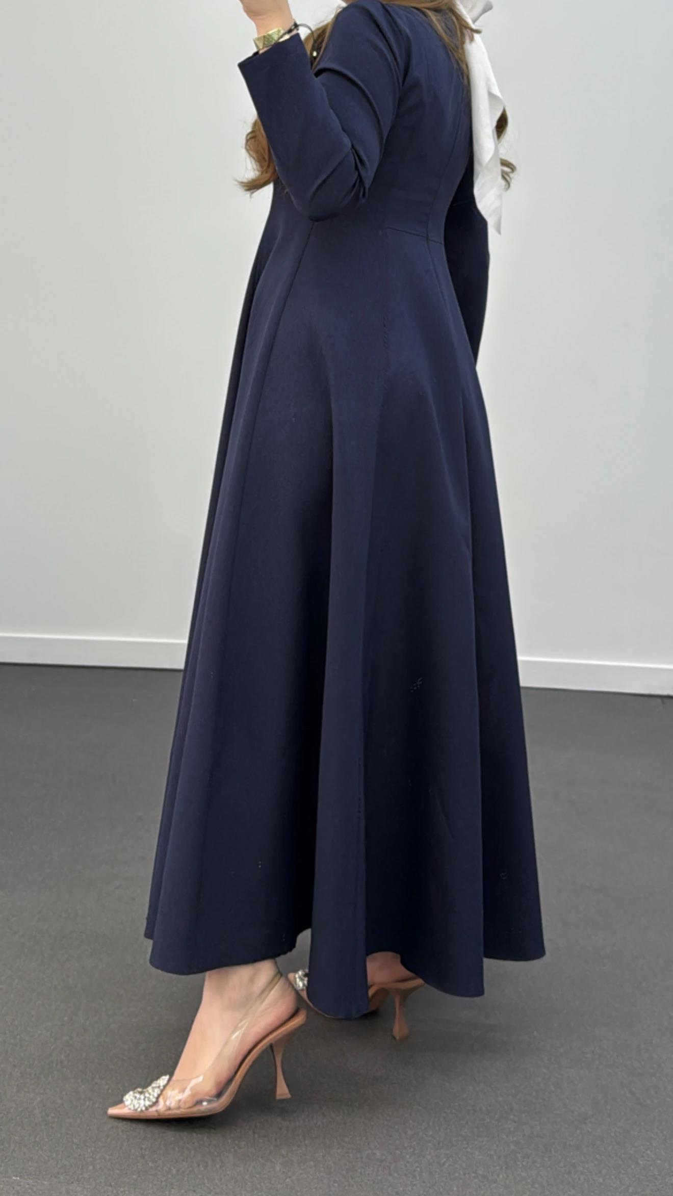 Princess Lacivert Uzun Kol Fiyonklu Premium Elbise