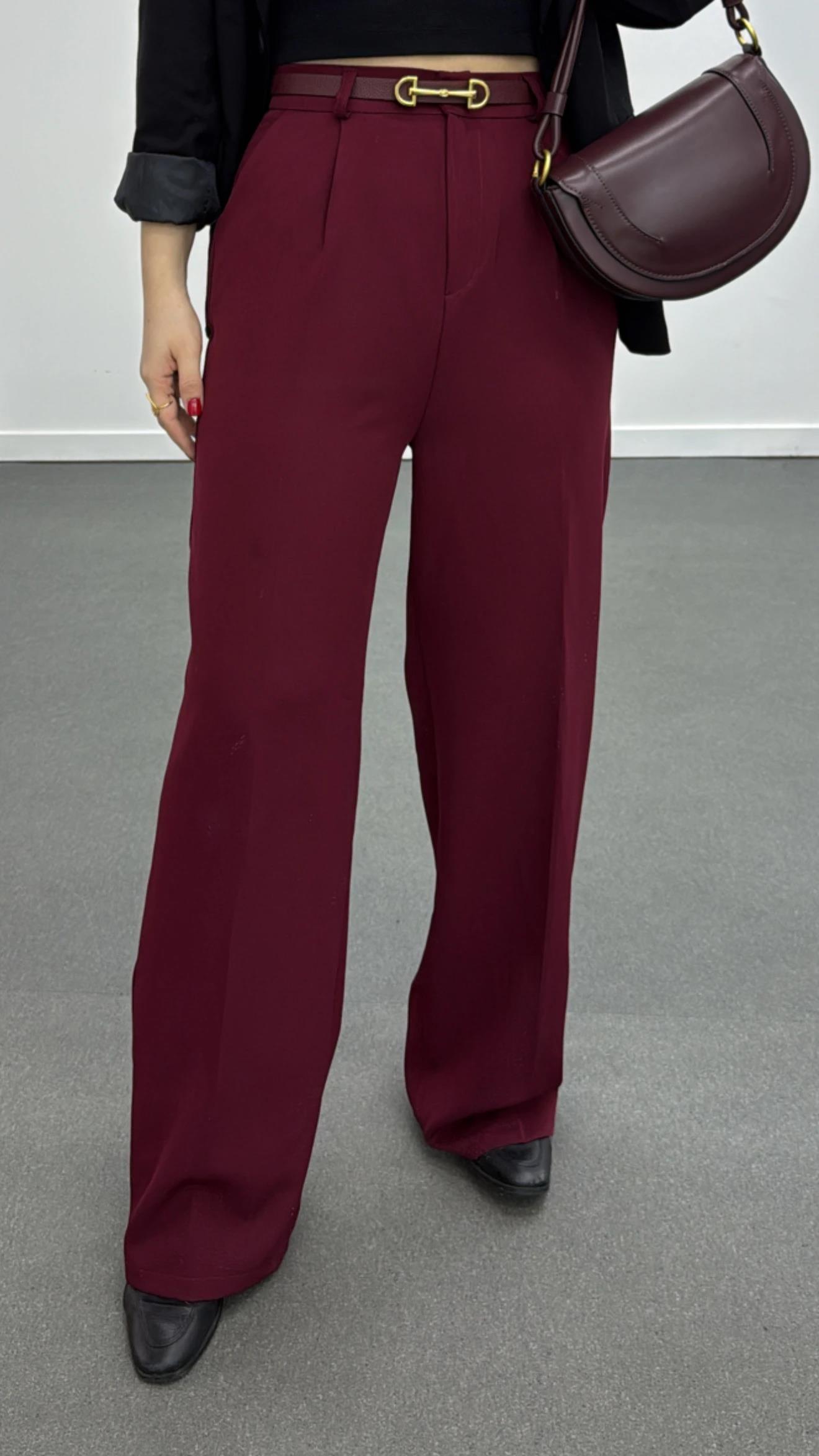 Quentin Bordo Pileli Palazzo Kumaş Pantolon