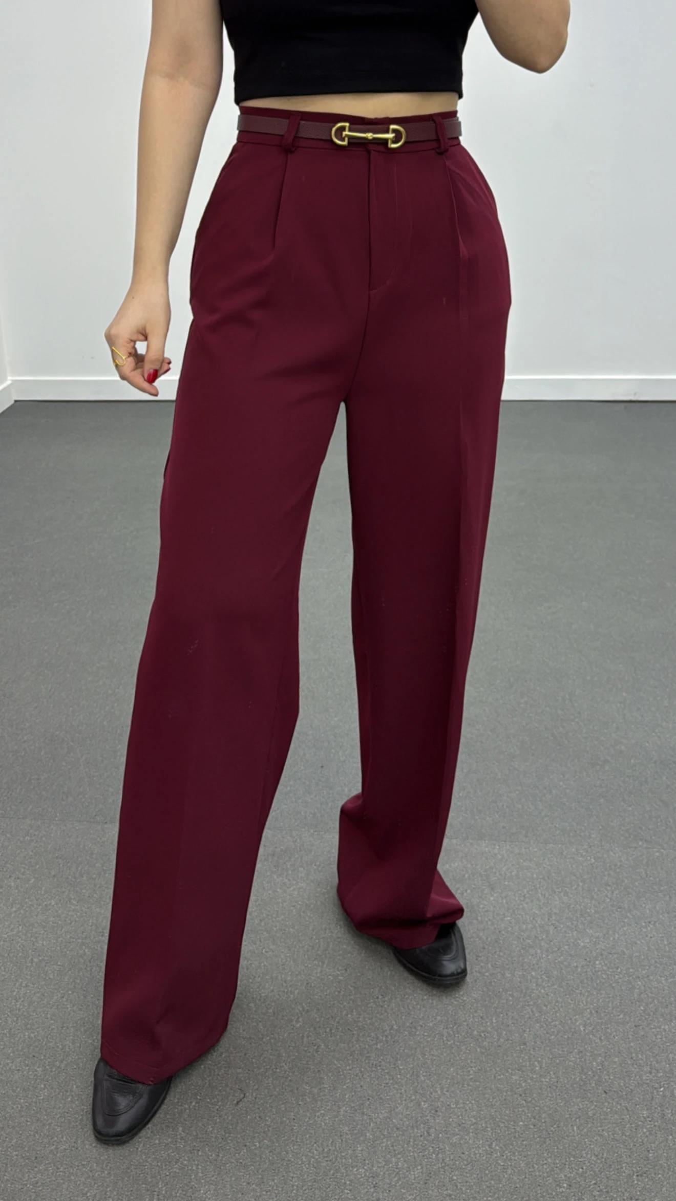 Quentin Bordo Pileli Palazzo Kumaş Pantolon