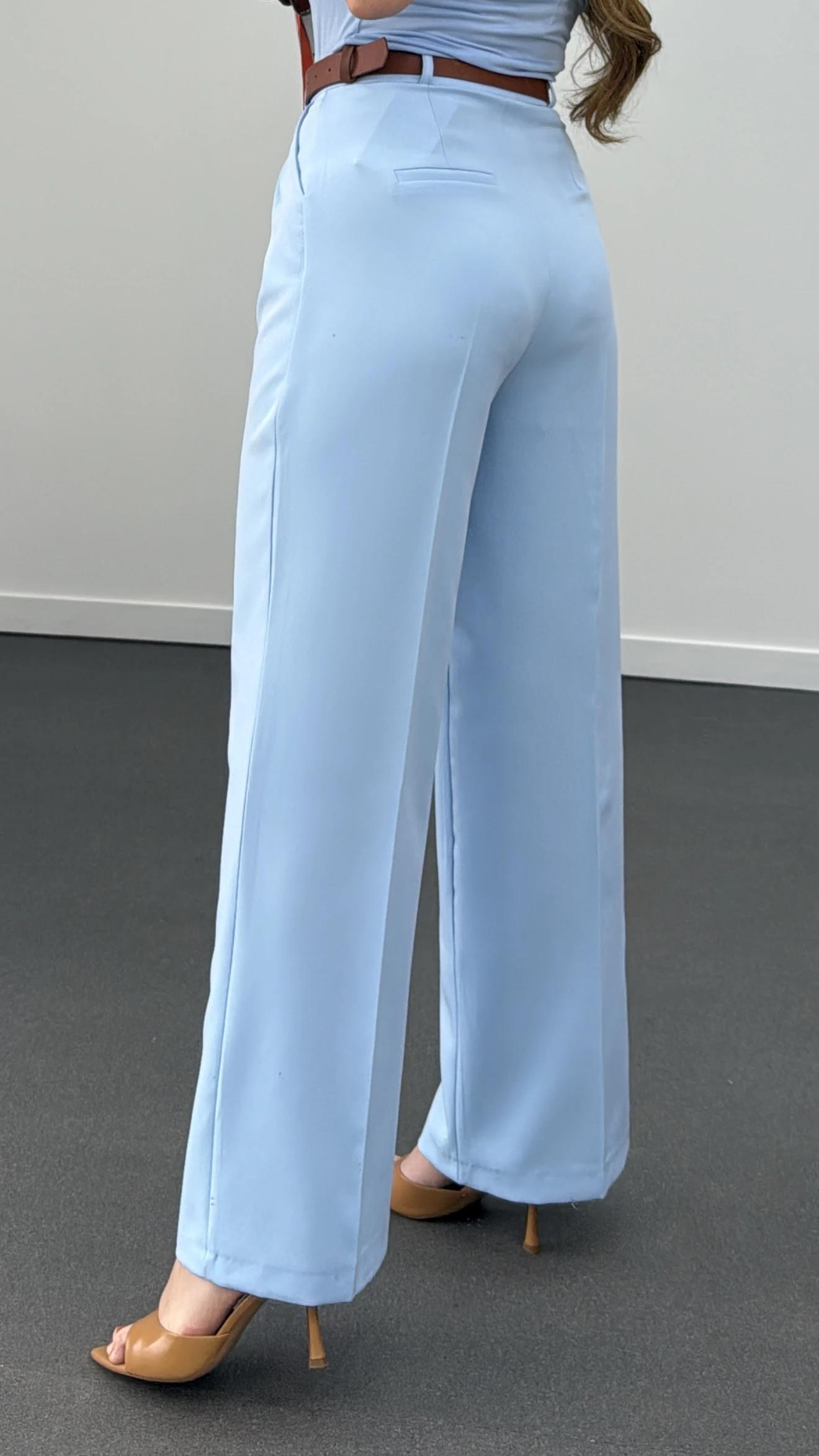 Quentin Mavi Pileli Palazzo Kumaş Pantolon