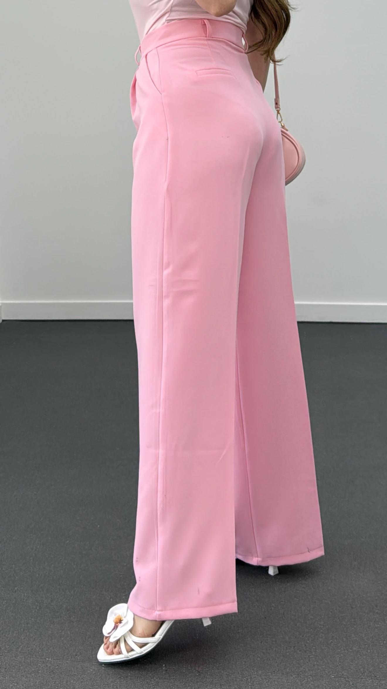 Quentin Pembe Pileli Palazzo Kumaş Pantolon