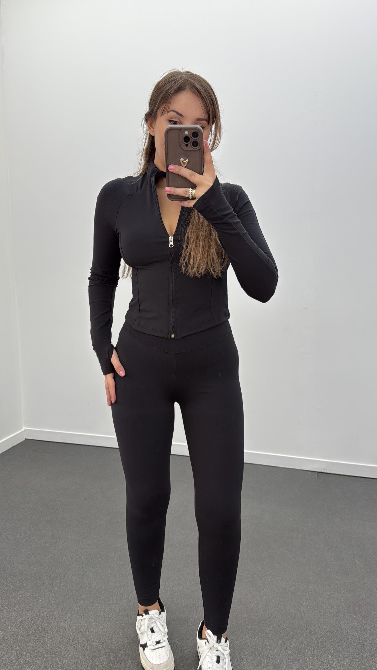 Range Siyah Fermuarlı Slim Hırka Ve Tayt Takımı