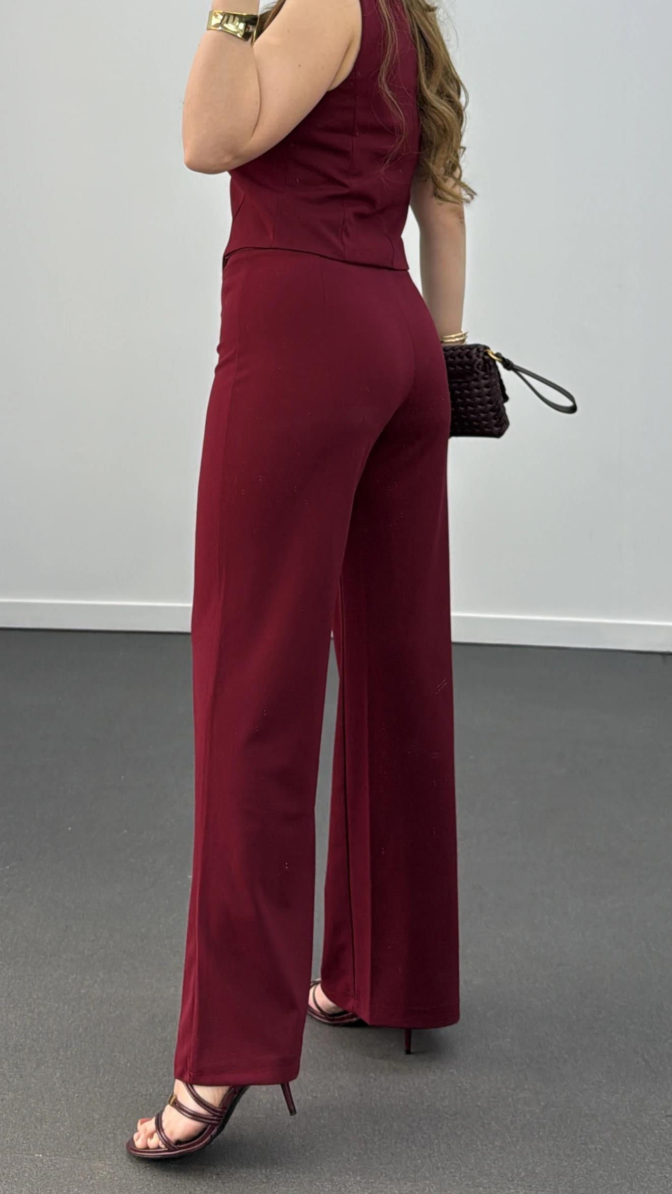 Rebecca Bordo Yelek Ve Nervür Dikişli Pantolon Takımı