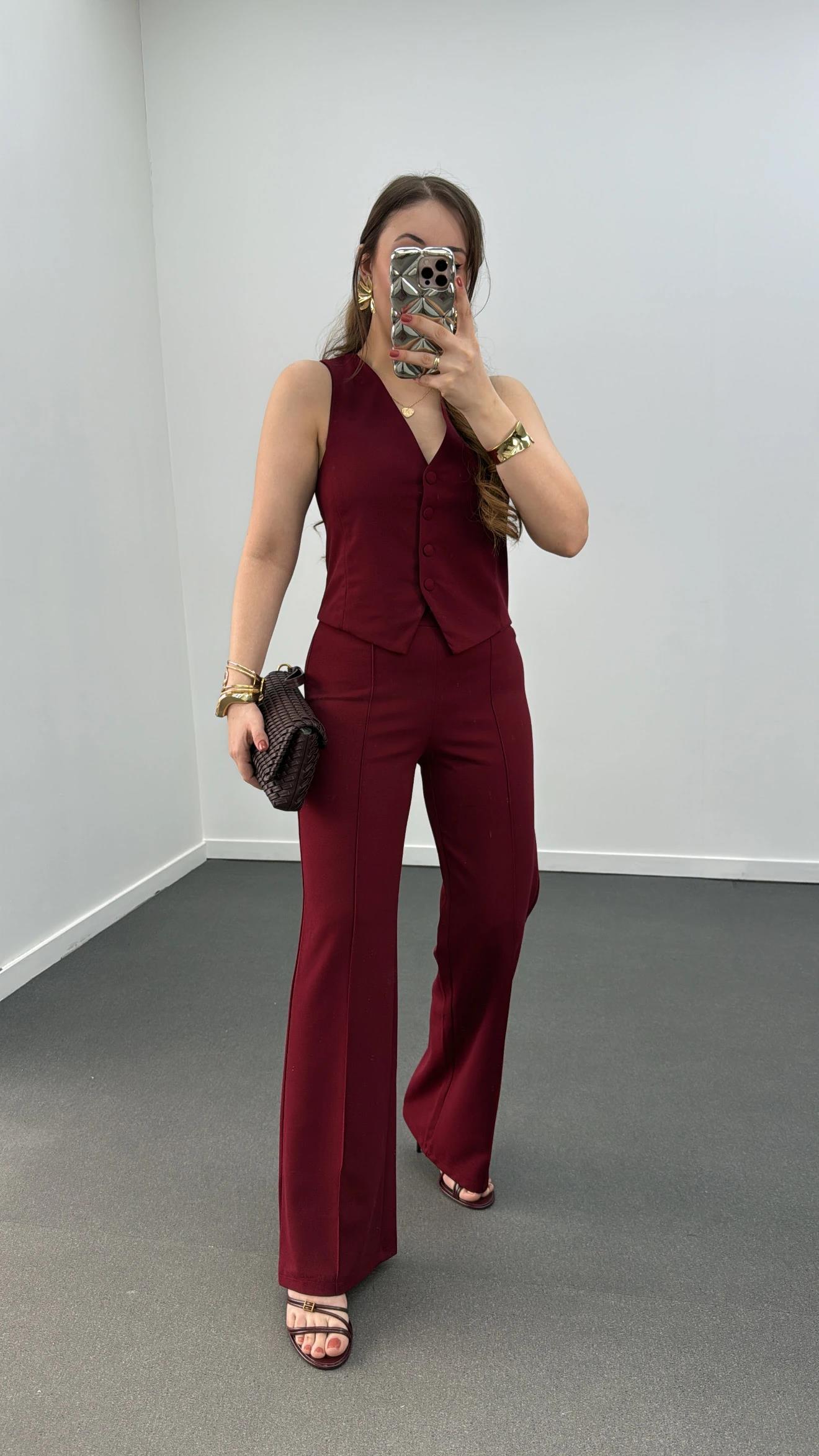 Rebecca Bordo Yelek Ve Nervür Dikişli Pantolon Takımı