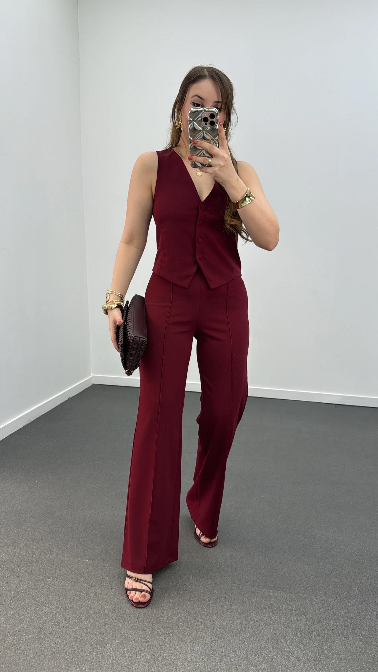 Rebecca Bordo Yelek Ve Nervür Dikişli Pantolon Takımı