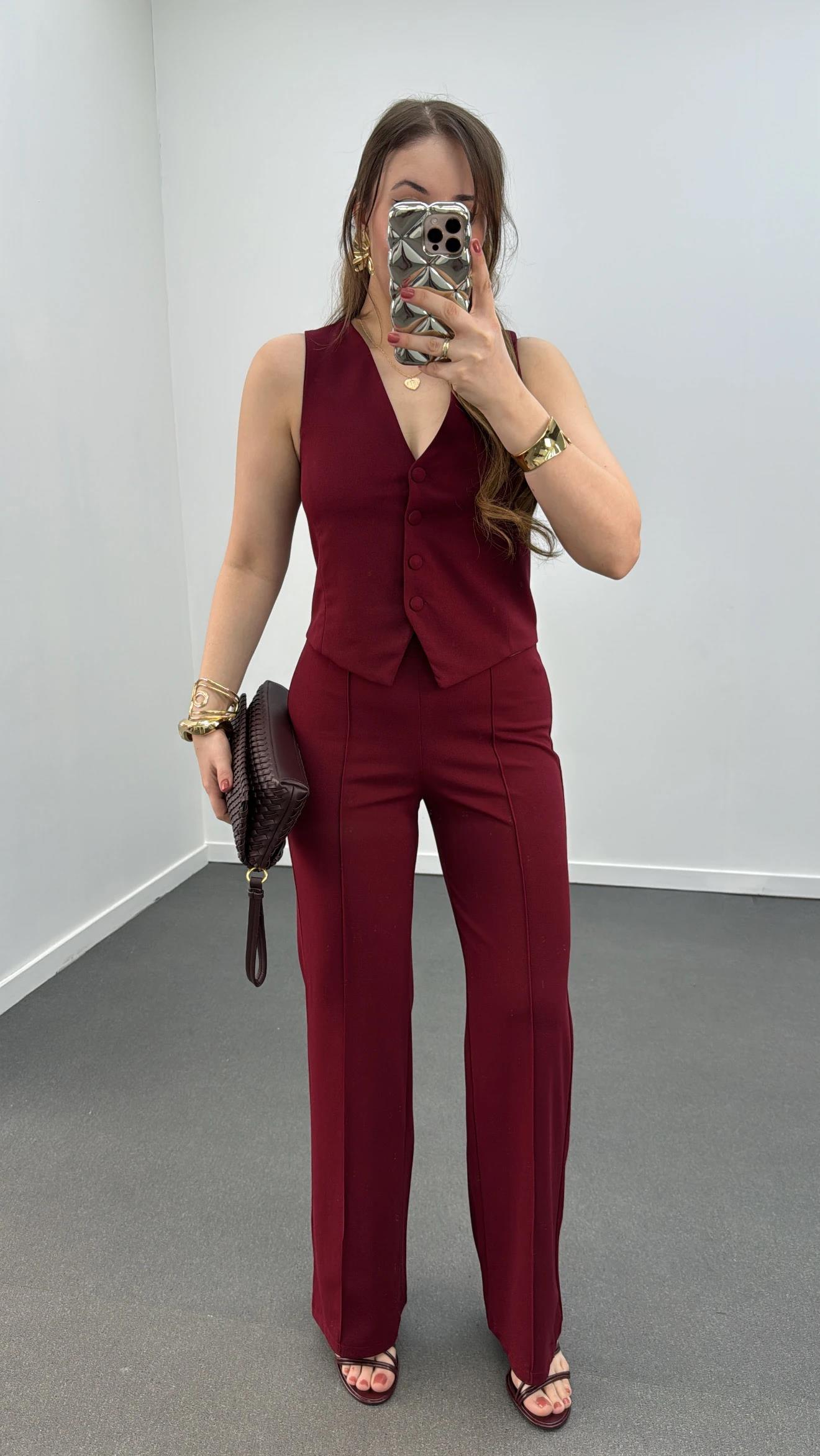 Rebecca Bordo Yelek Ve Nervür Dikişli Pantolon Takımı