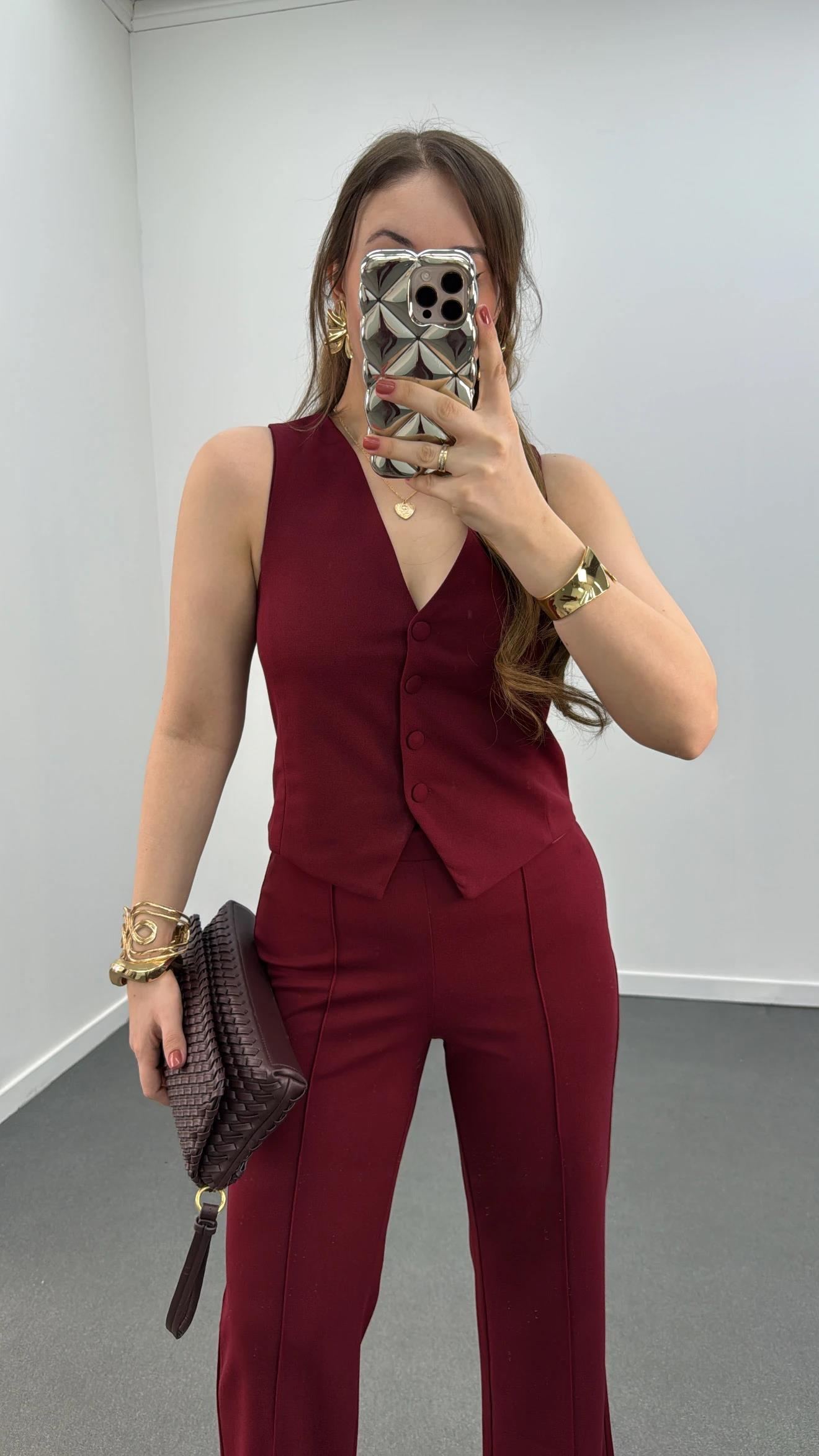 Rebecca Bordo Yelek Ve Nervür Dikişli Pantolon Takımı