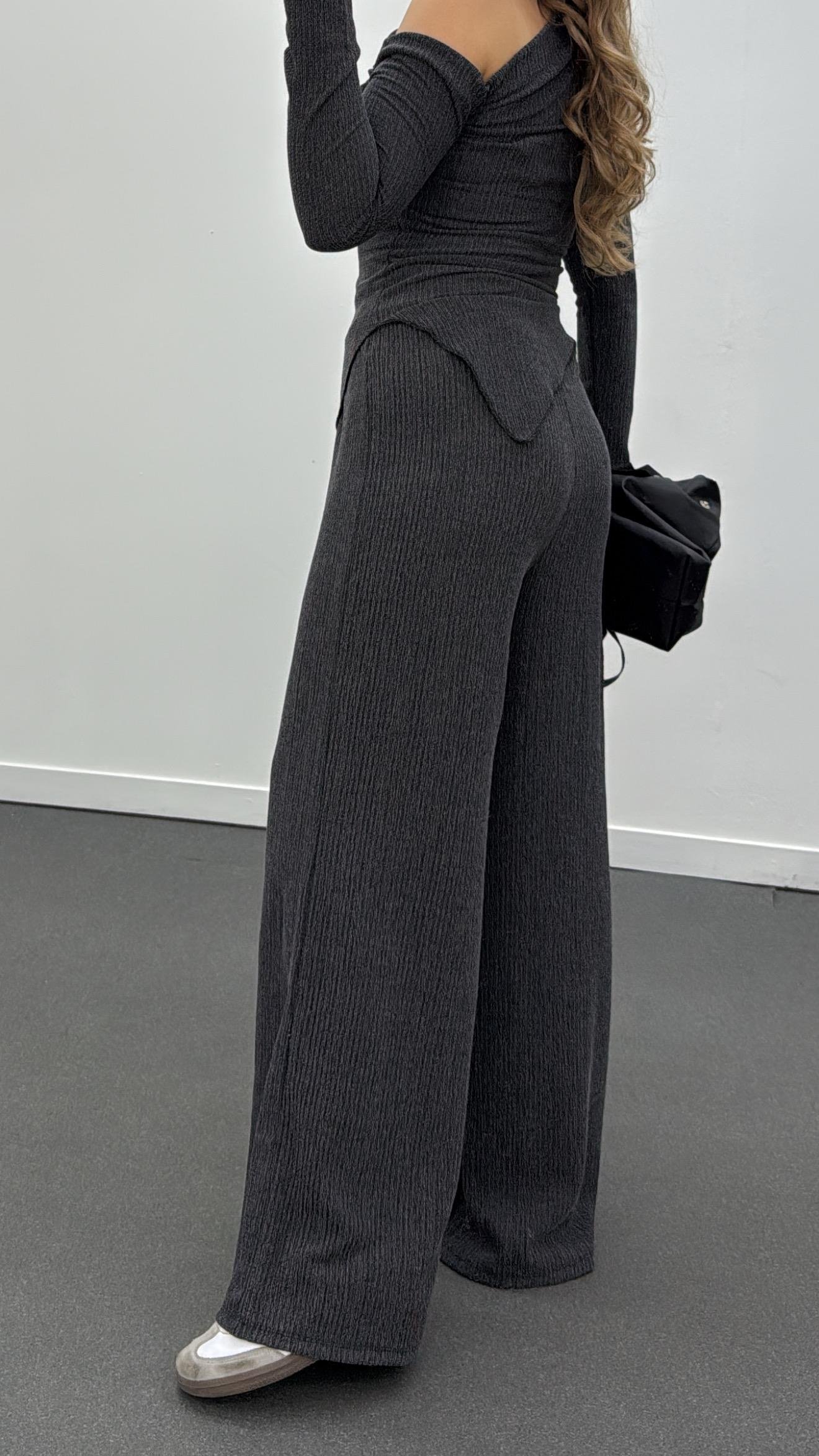 Reboul Gri Asimetrik Bluz Ve Pantolon Takımı