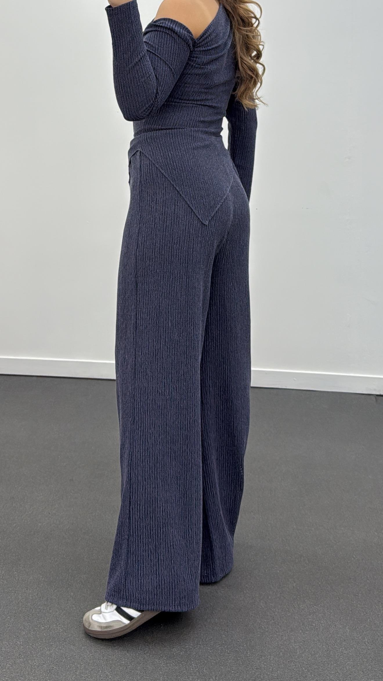 Reboul Lacivert Asimetrik Bluz Ve Pantolon Takımı