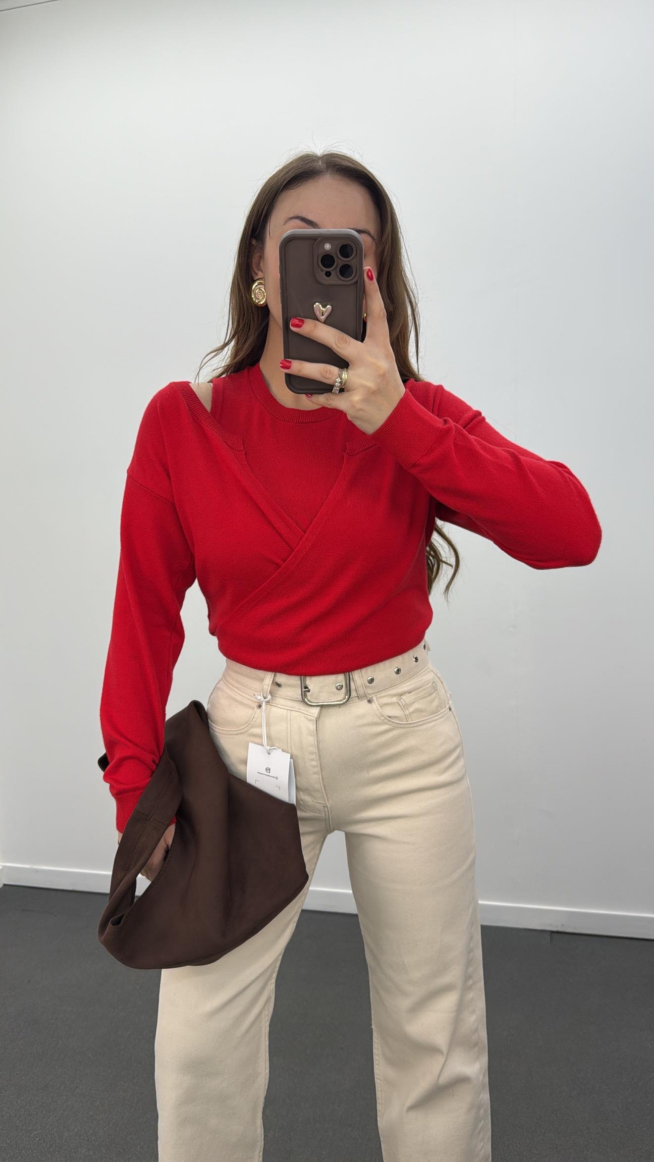 Red Velvet Kırmızı Atlet Ve Kruvaze Triko Takımı 