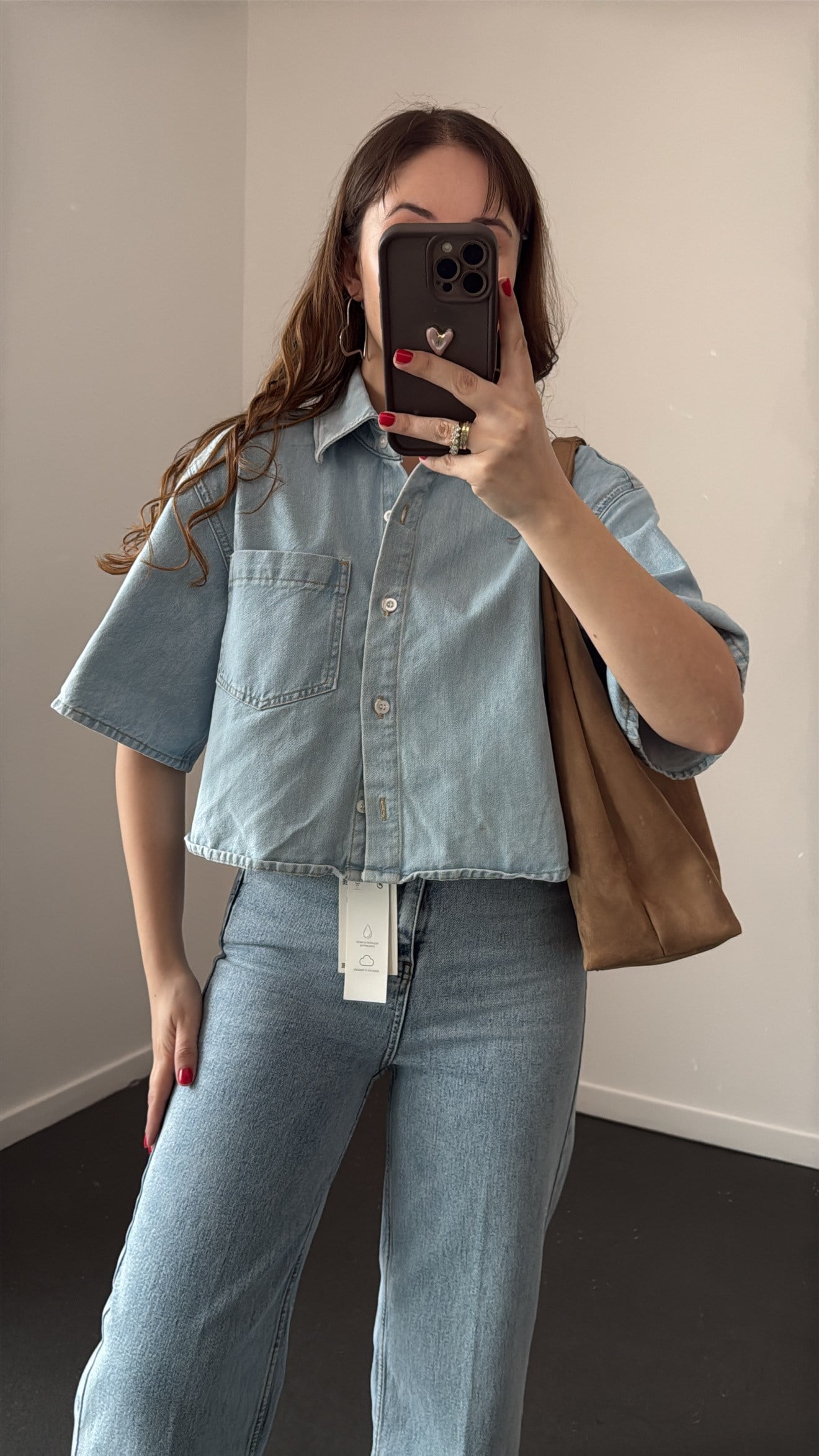 Reece Buz Mavi Kısa Kol Crop Kot Gömlek