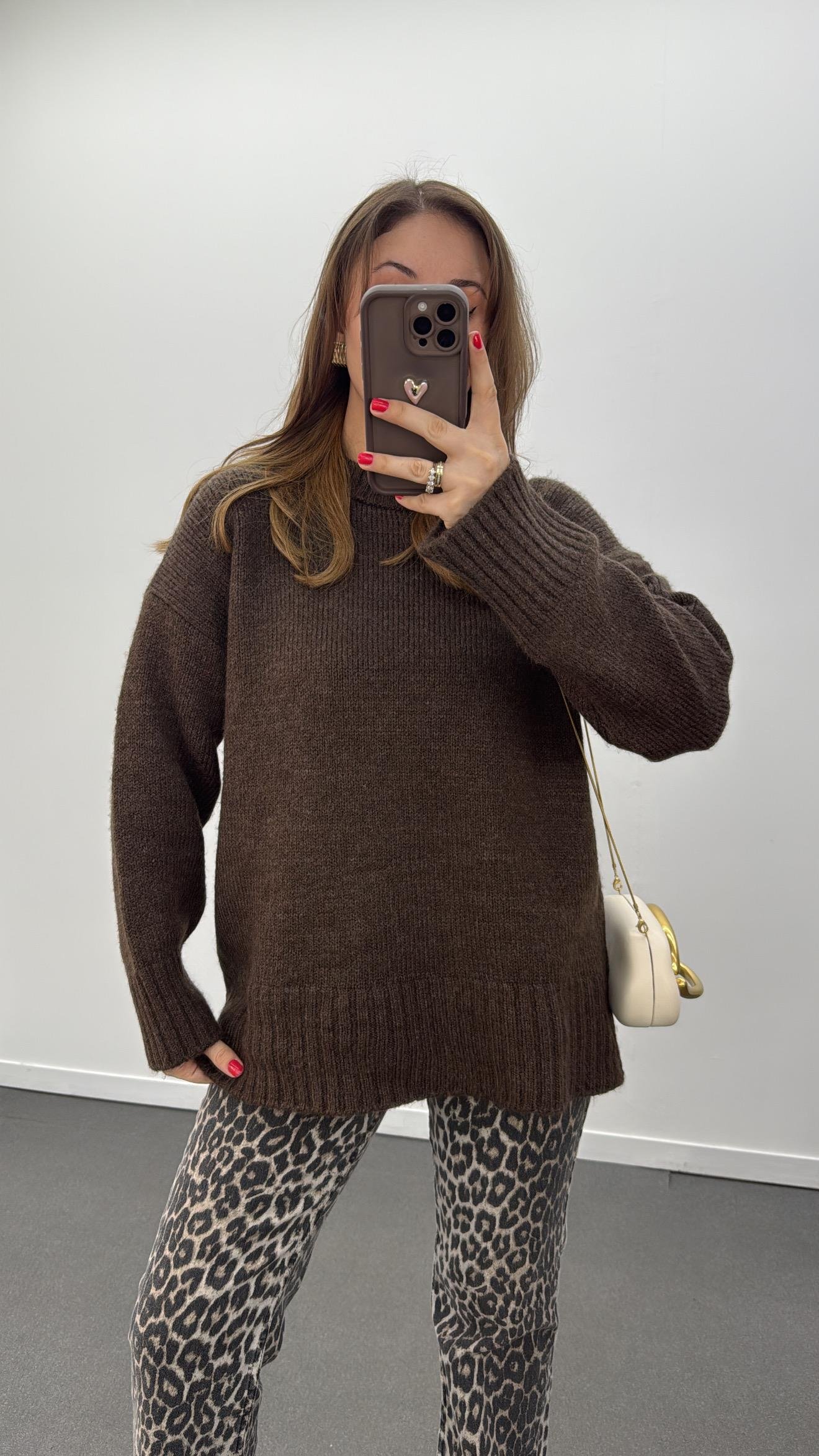 Regina Acı Kahve Bisiklet Yaka Oversize Kazak