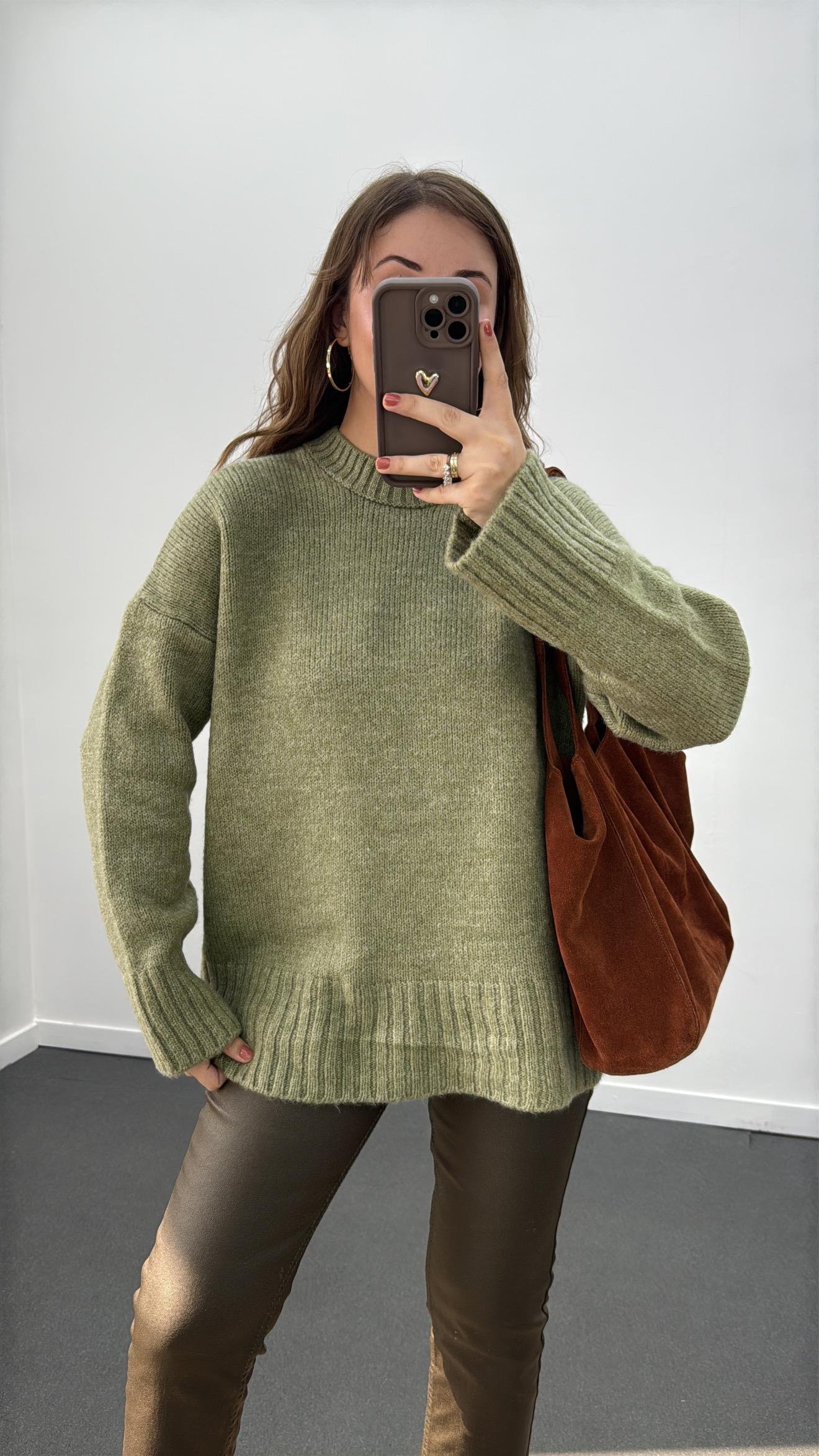 Regina Haki Bisiklet Yaka Oversıze Kazak