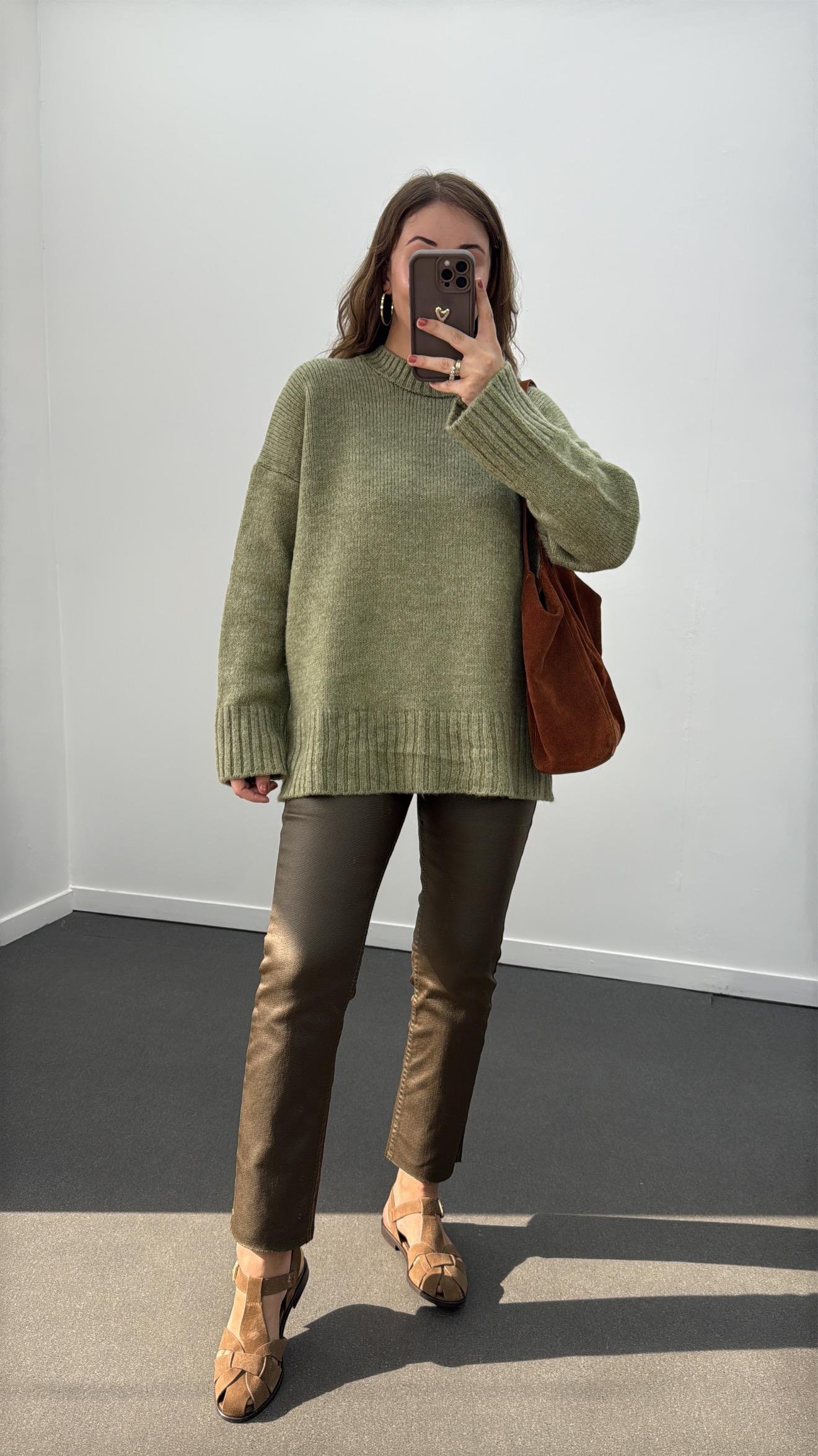 Regina Haki Bisiklet Yaka Oversıze Kazak