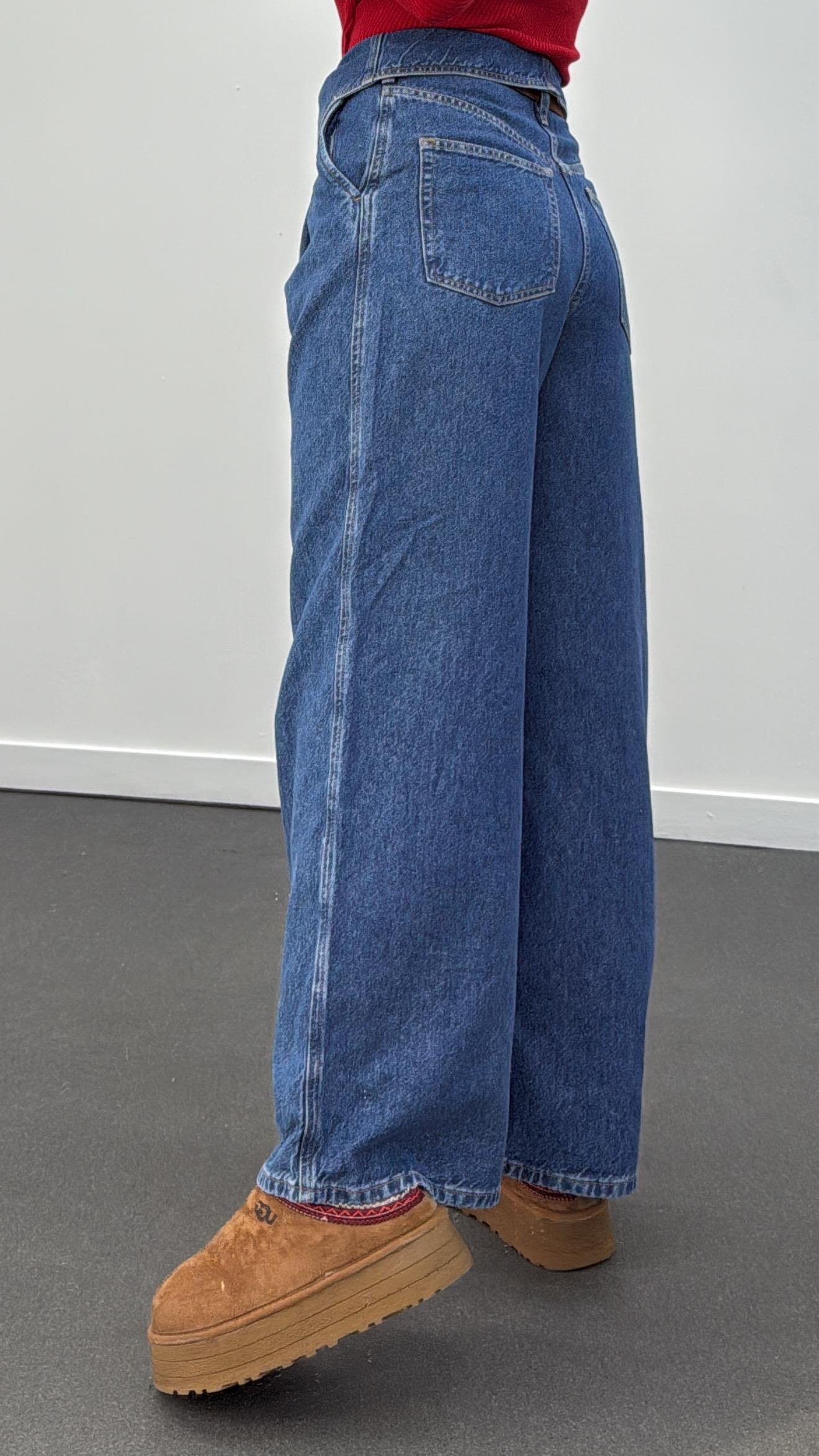 Regnum Kot Renk Bel Detaylı Pileli Geniş Paça Jeans