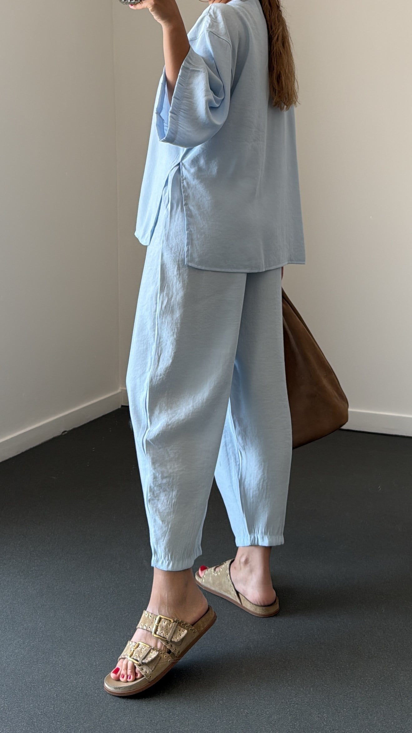 Reina Bebe Mavi Modal Kimono Ve Şalvar Pantolon Takımı