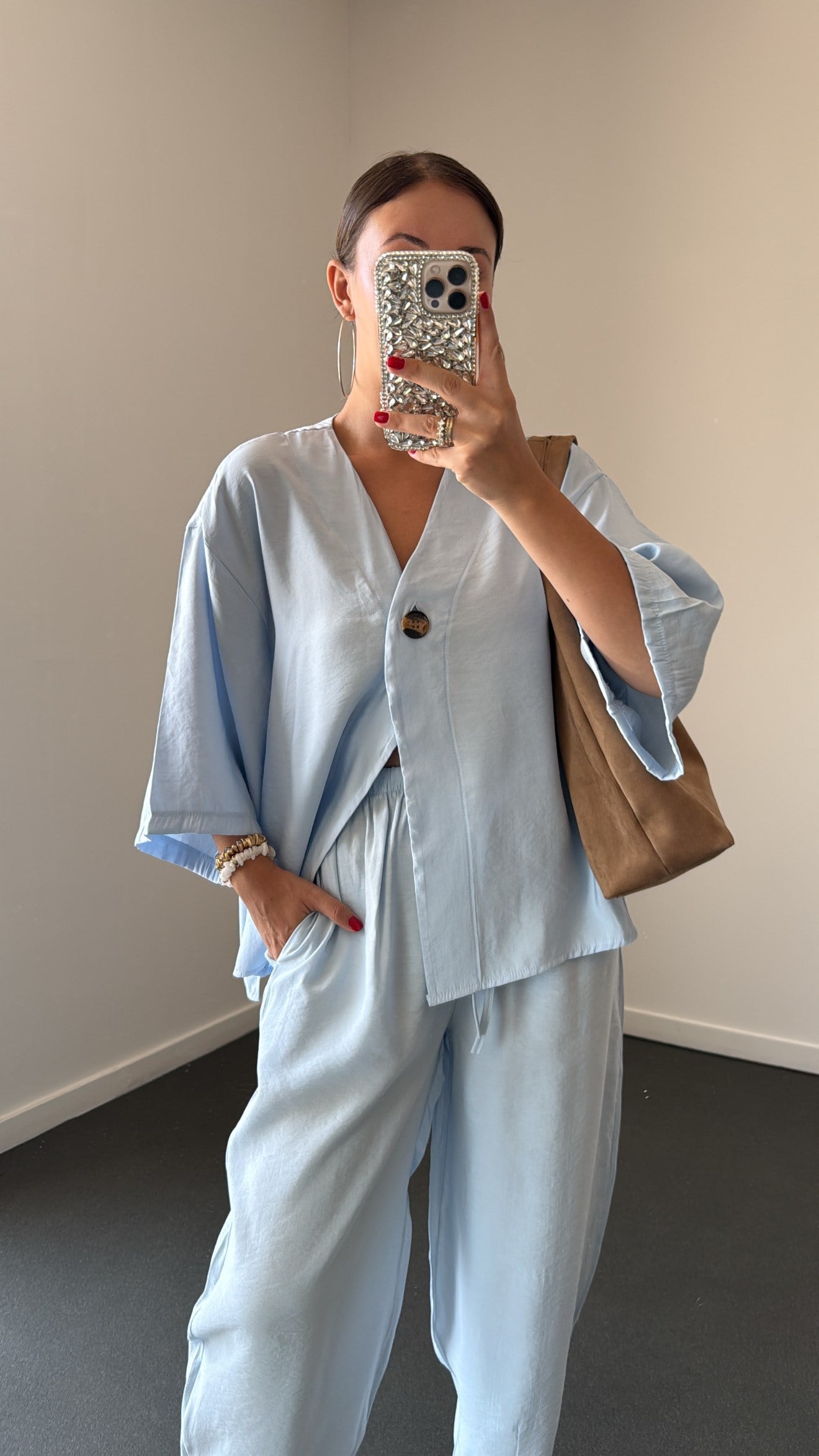 Reina Bebe Mavi Modal Kimono Ve Şalvar Pantolon Takımı