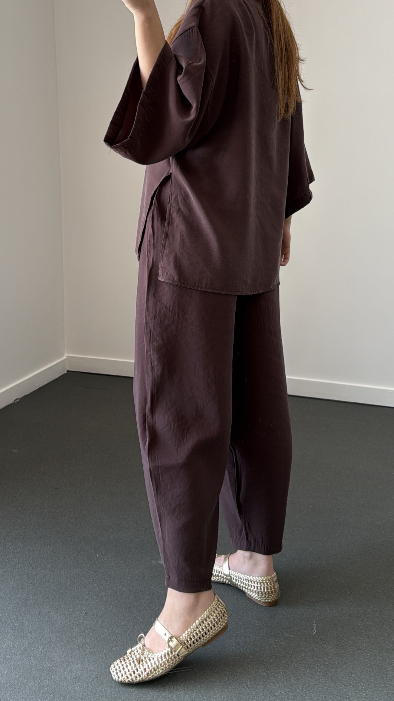 Reina Kahve Modal Kimono Ve Şalvar Pantolon Takımı
