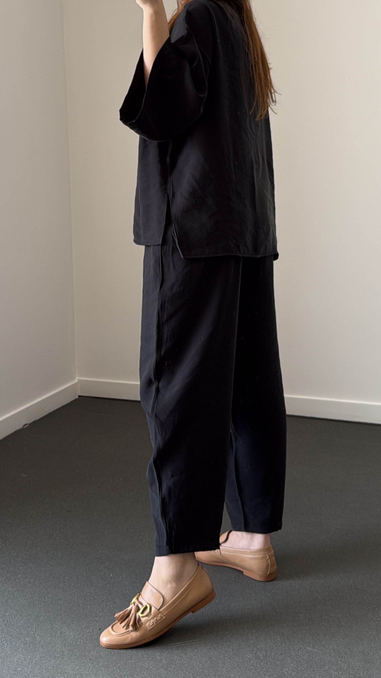 Reina Siyah Modal Kimono Ve Şalvar Pantolon Takımı