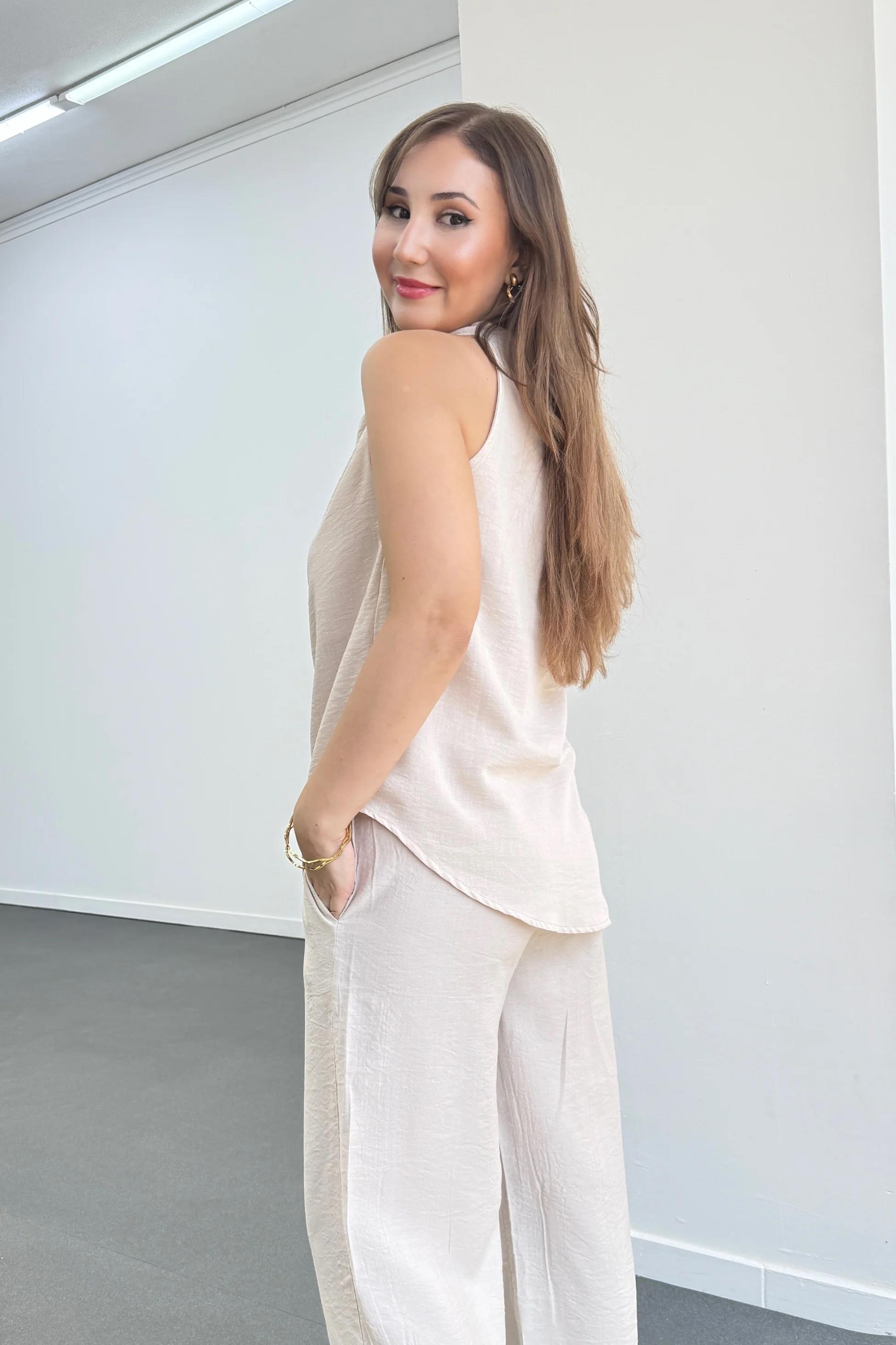 Rhea Taş Keten Asimetrik Bluz
