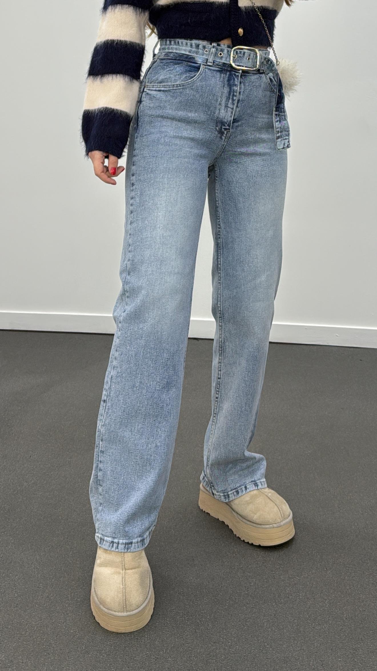 Rico Açık Yıkamalı Kemerli Palazzo Pantolon