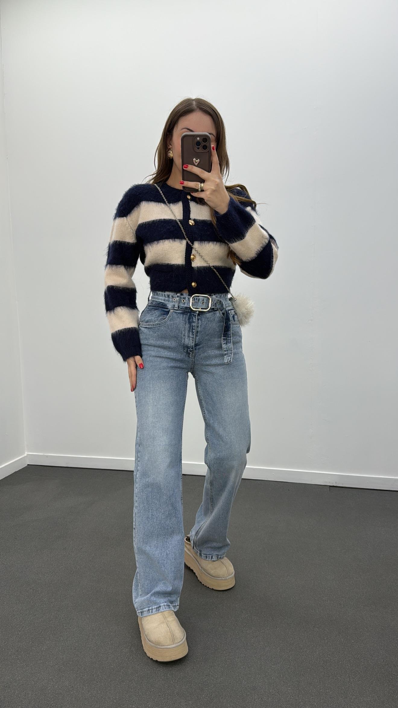 Rico Açık Yıkamalı Kemerli Palazzo Pantolon