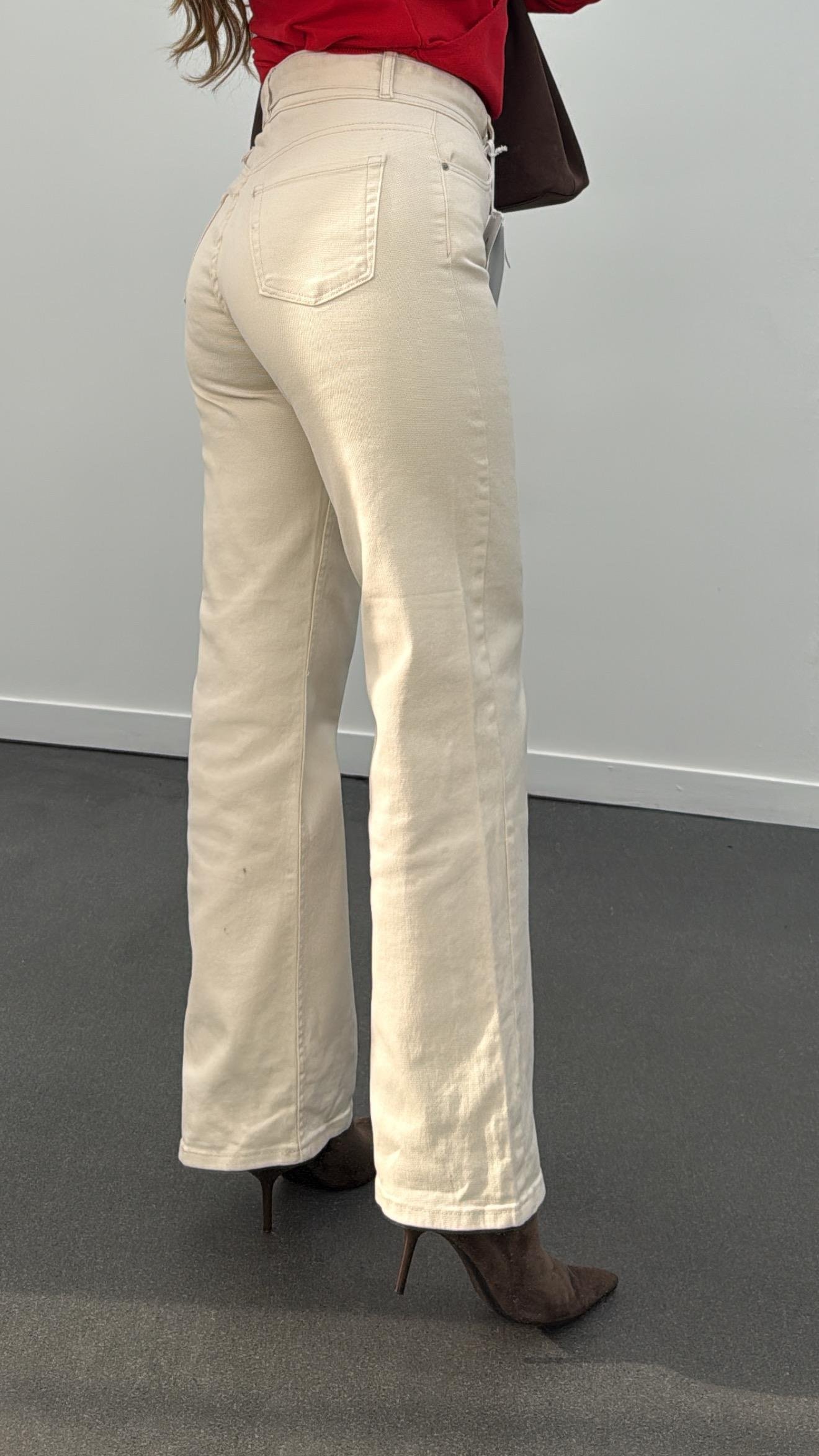 Rico Krem Renk Kemerli Palazzo Pantolon