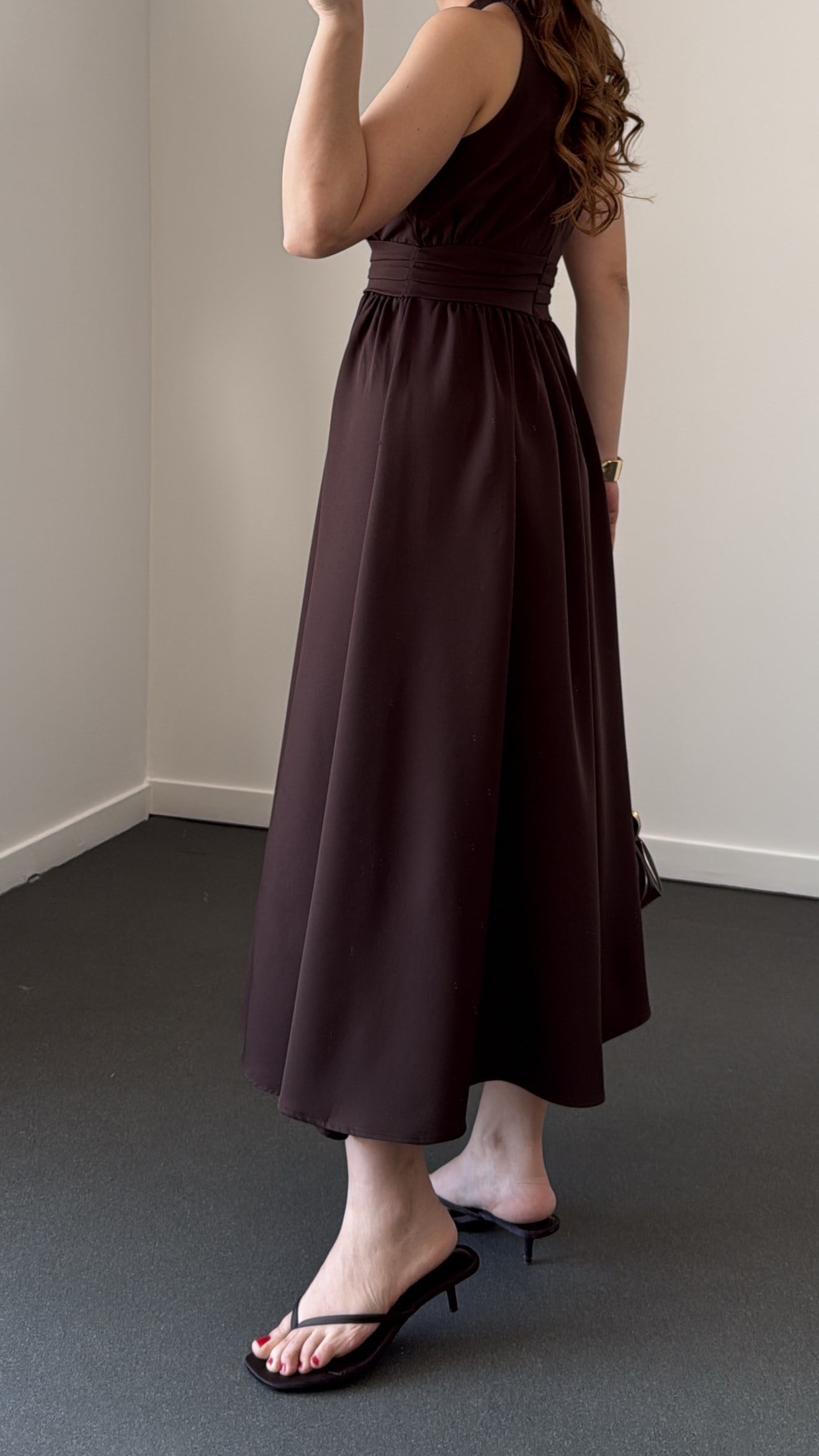 Riposa Kahve Halter Yaka Drapeli Maxi Elbise