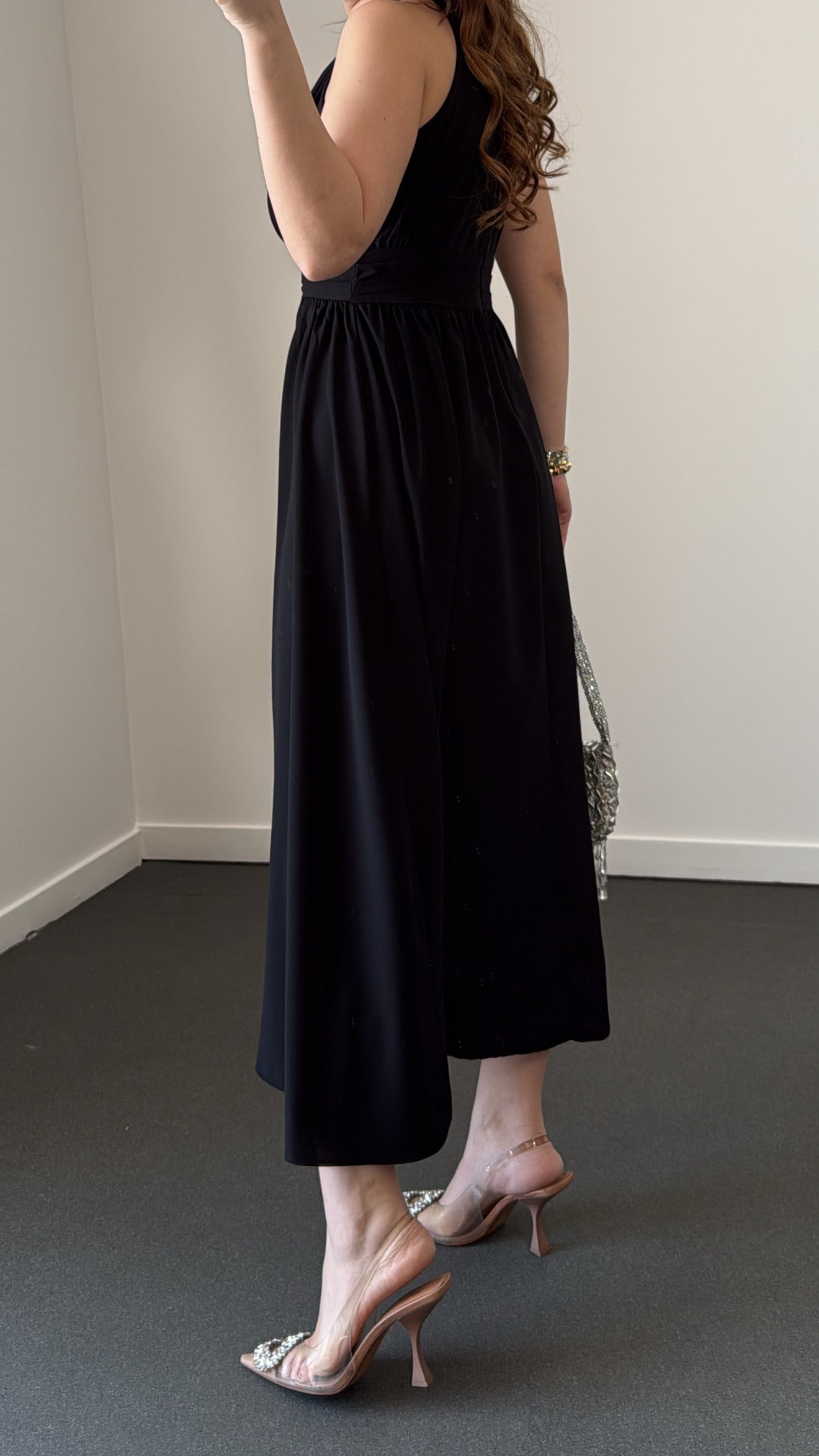 Riposa Siyah Halter Yaka Drapeli Maxi Elbise