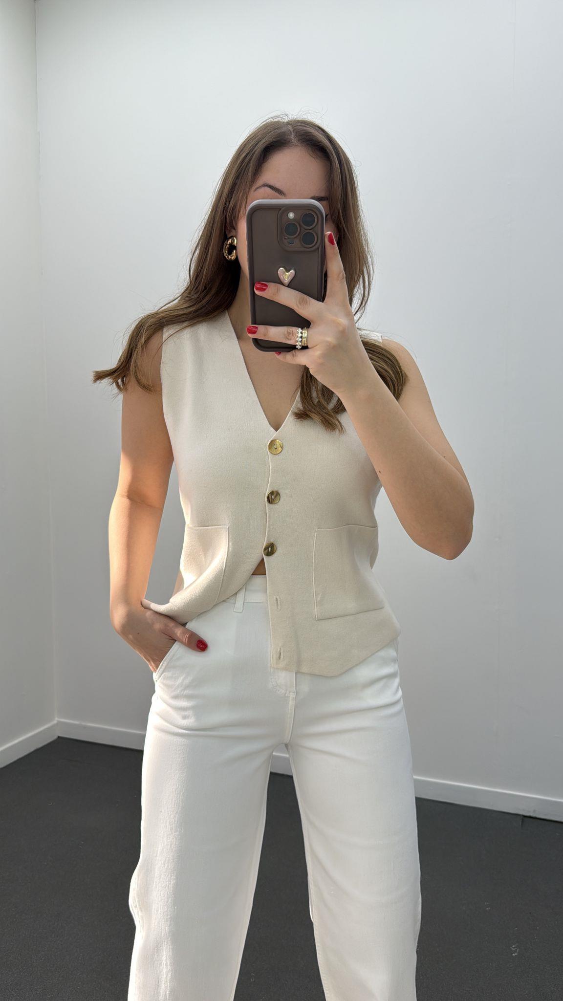 Risela Krem Gold Düğmeli Yumuşak Triko Hırka