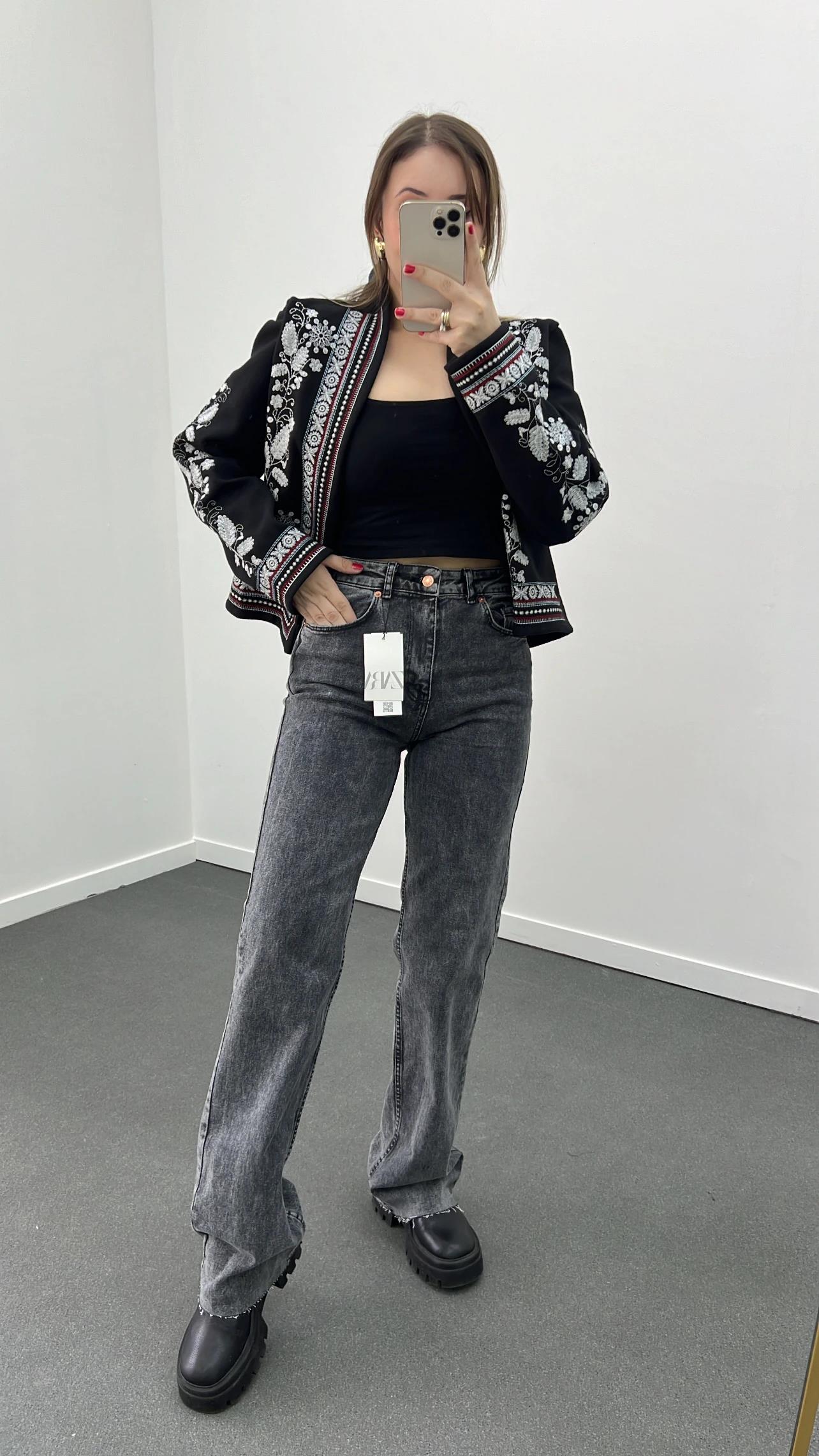 Roma Gri Yıkamalı Wide Leg Jeans