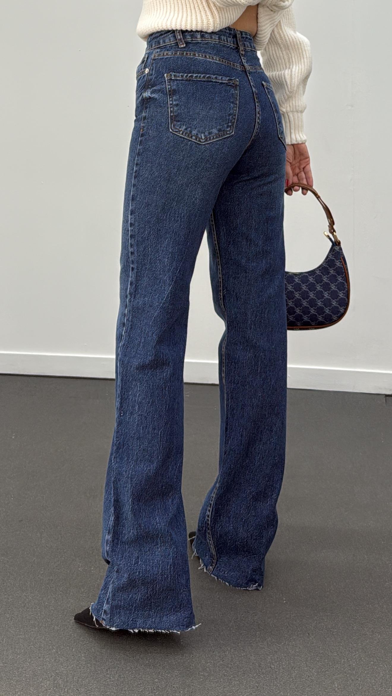 Roma Koyu Kot Yıkamalı Wide Leg Jeans