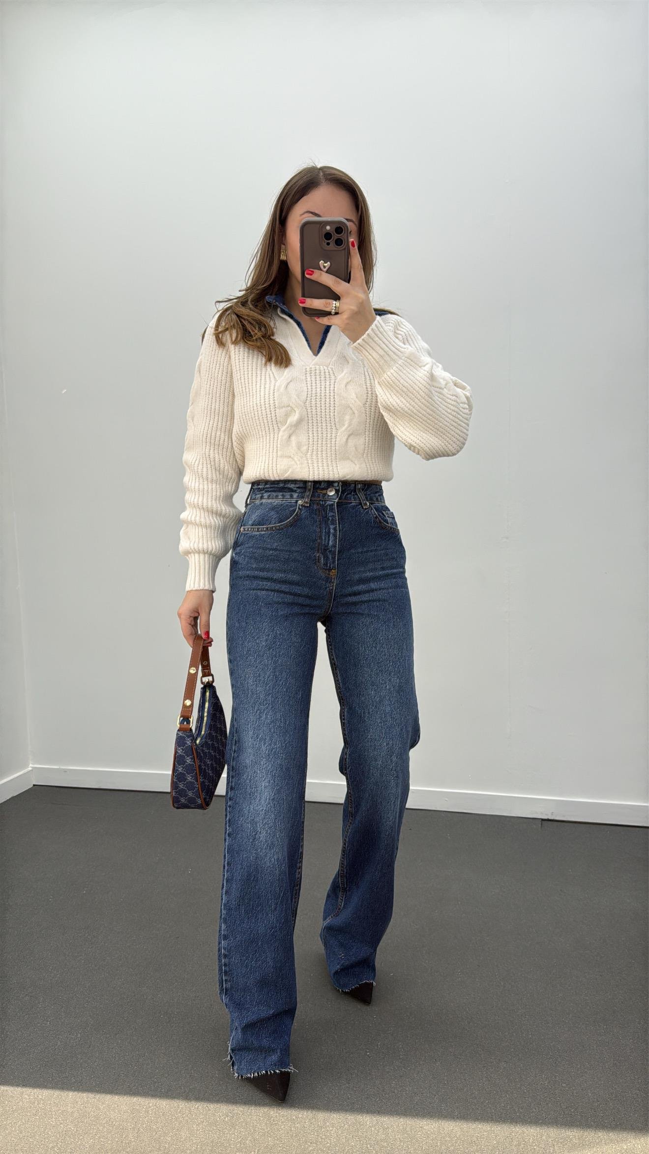 Roma Koyu Kot Yıkamalı Wide Leg Jeans