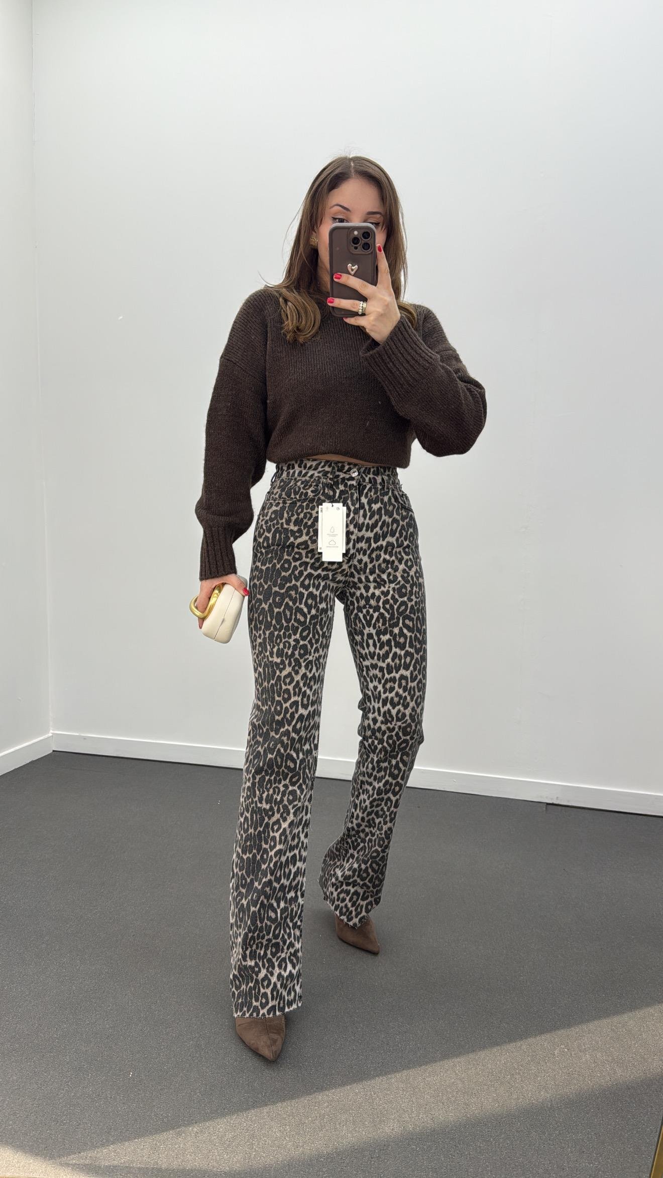 Roma Leopar Desenli Wide Leg Jeans