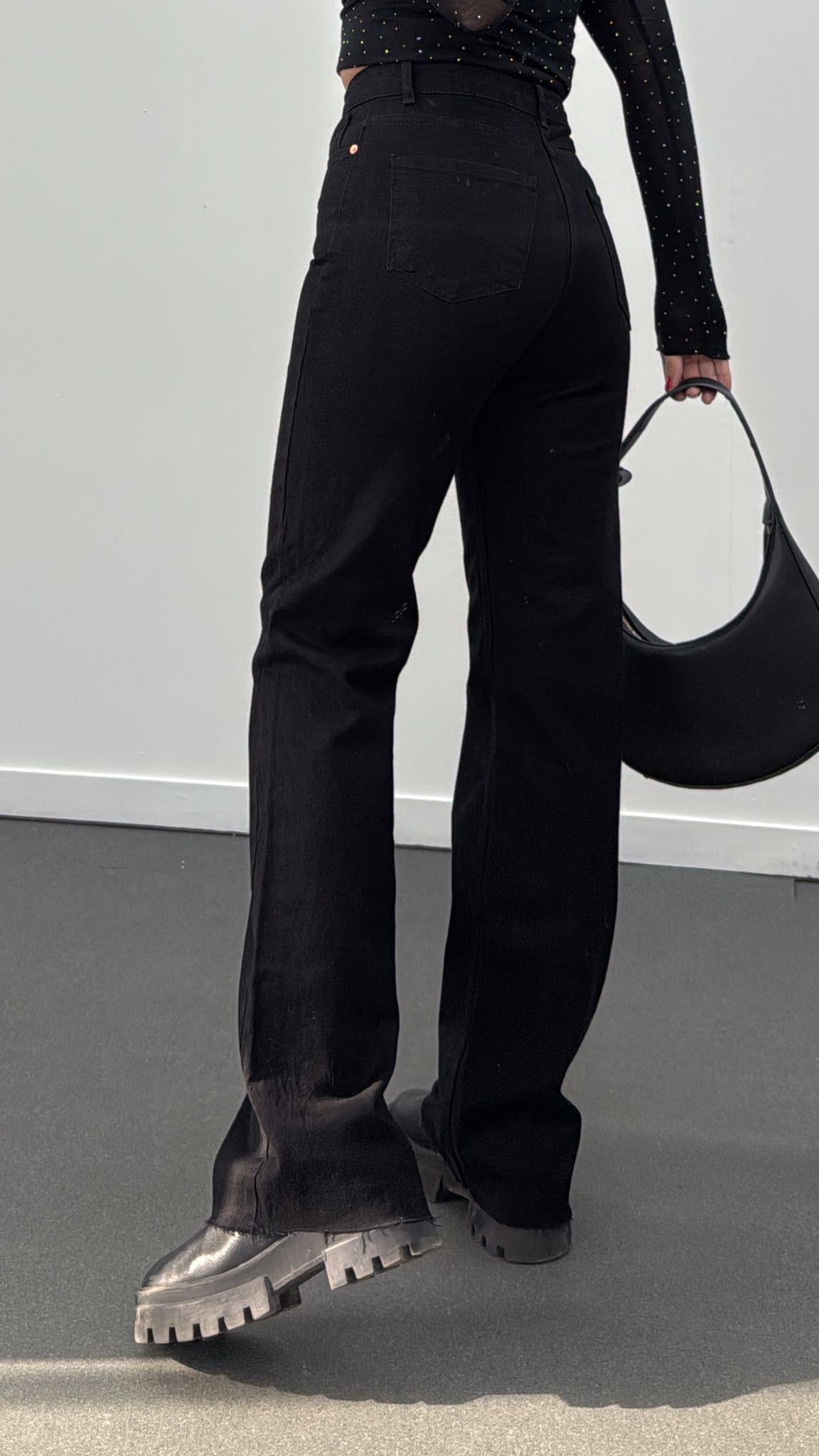 Roma Siyah Renk Wide Leg Jeans