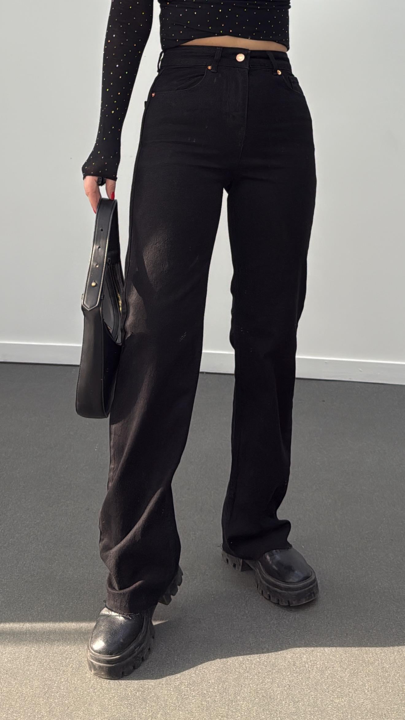Roma Siyah Renk Wide Leg Jeans