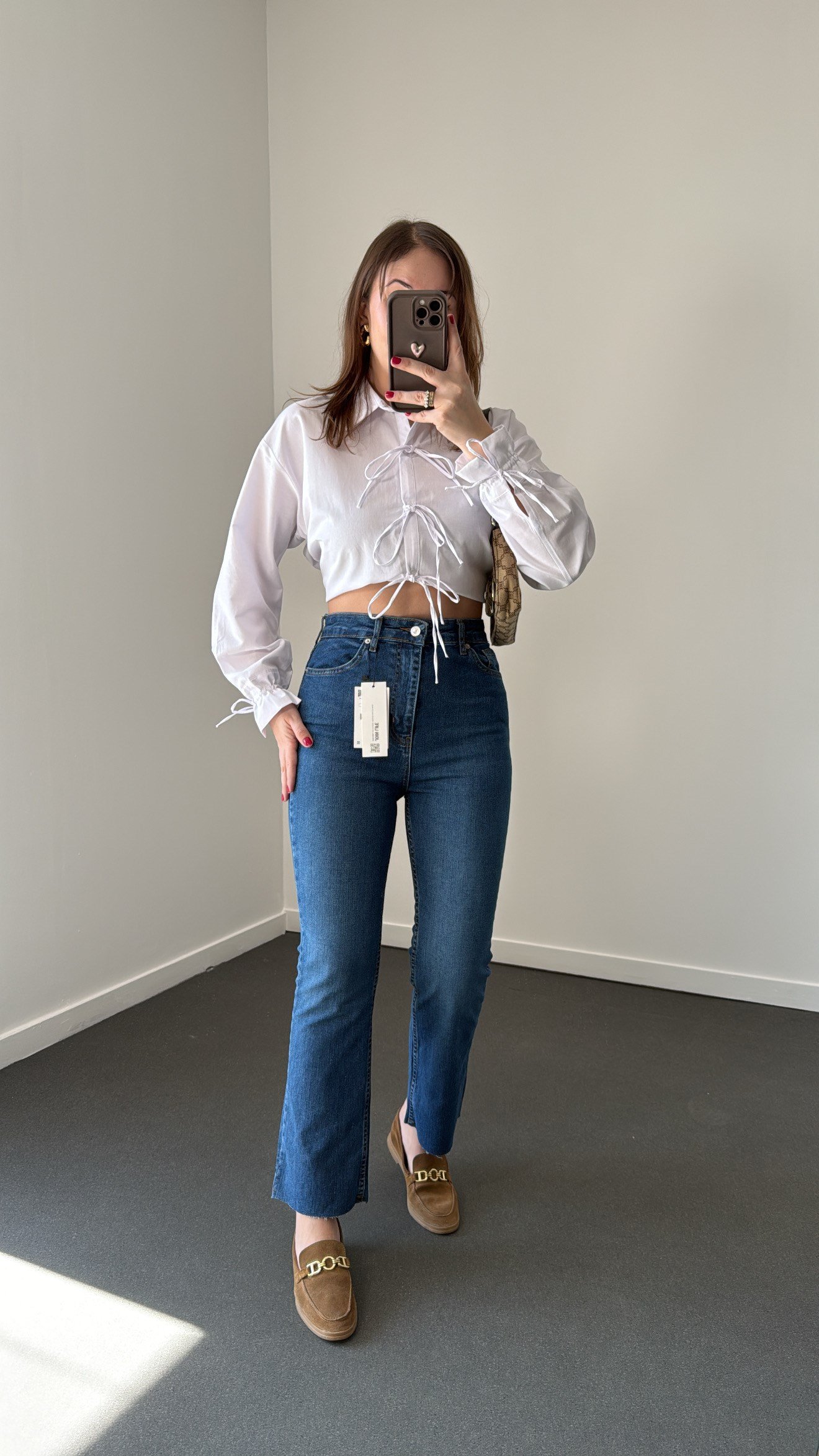 Romeo Kot Renk Likralı Crop Flare Jeans