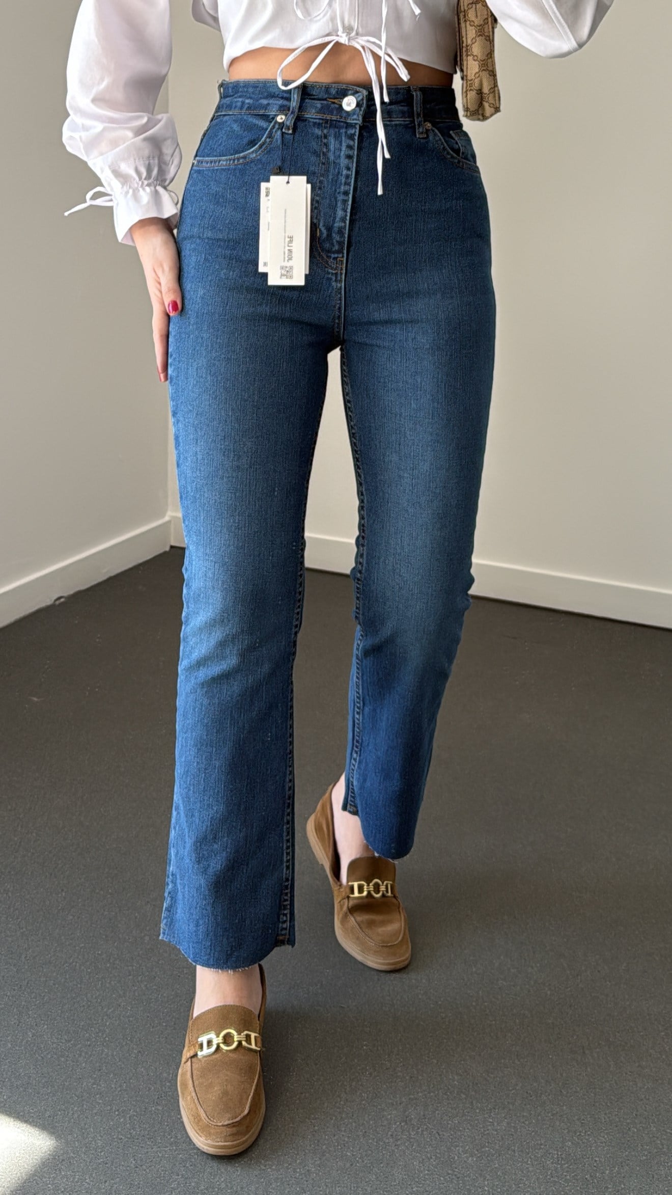 Romeo Kot Renk Likralı Crop Flare Jeans
