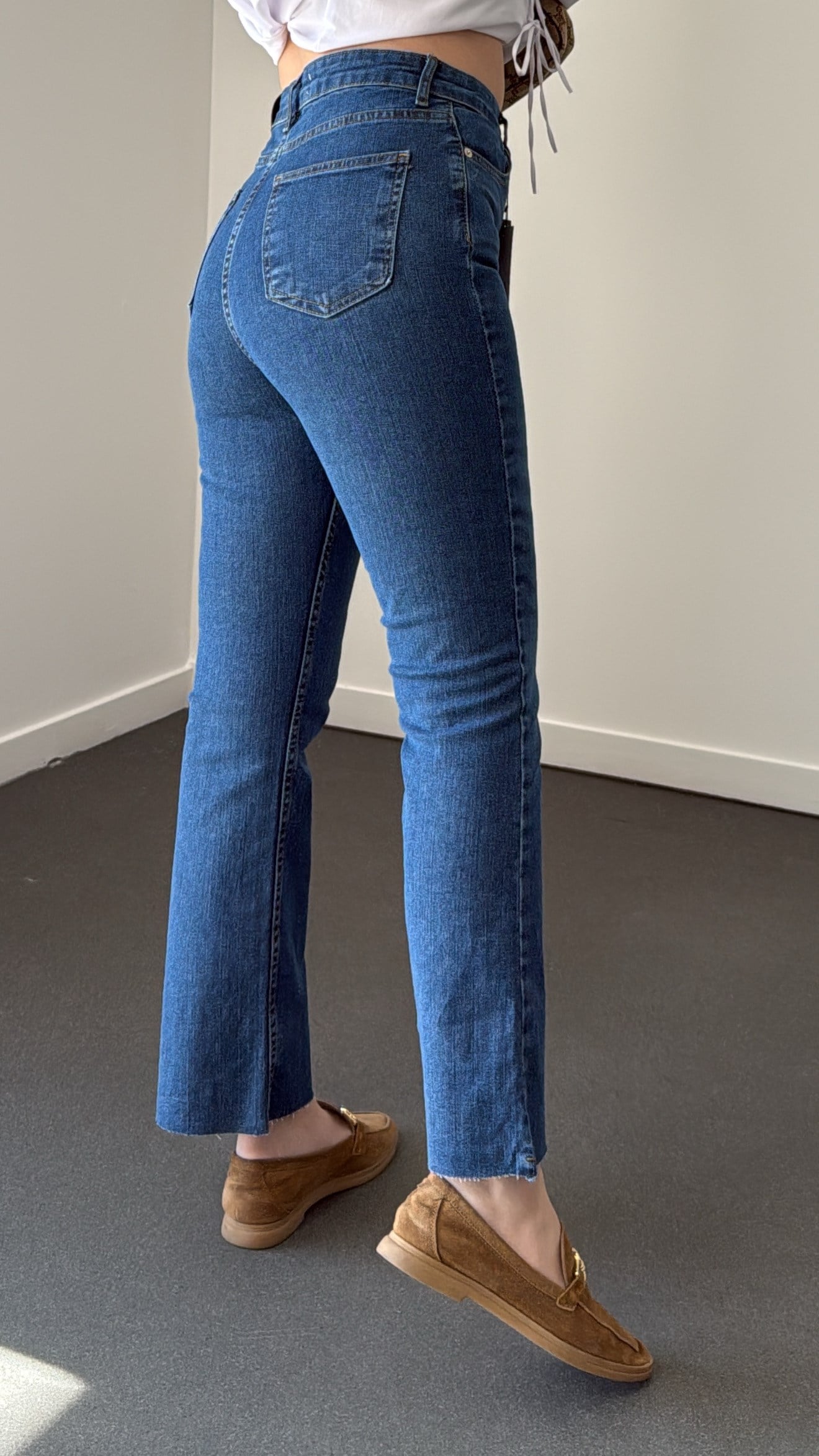 Romeo Kot Renk Likralı Crop Flare Jeans
